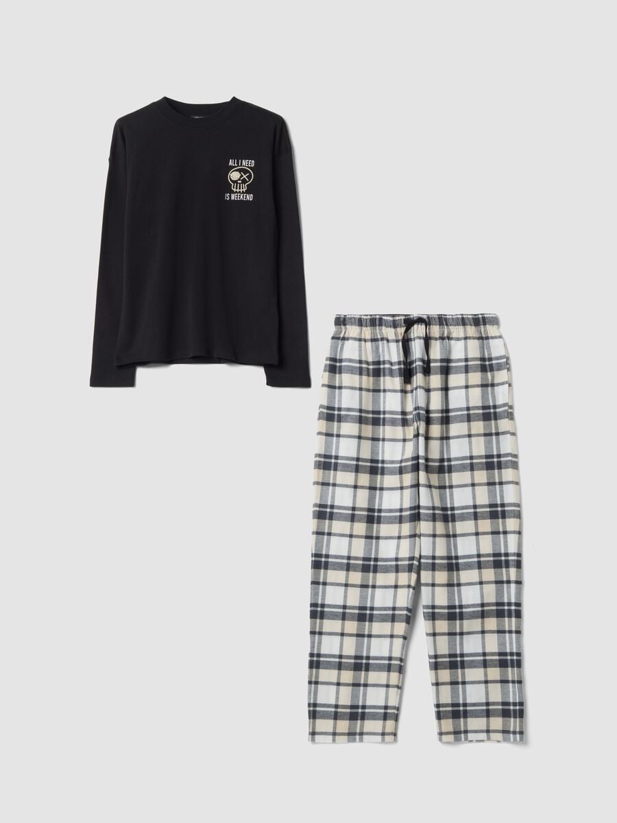 White and grey pure organic cotton crew-neck pyjamas_0