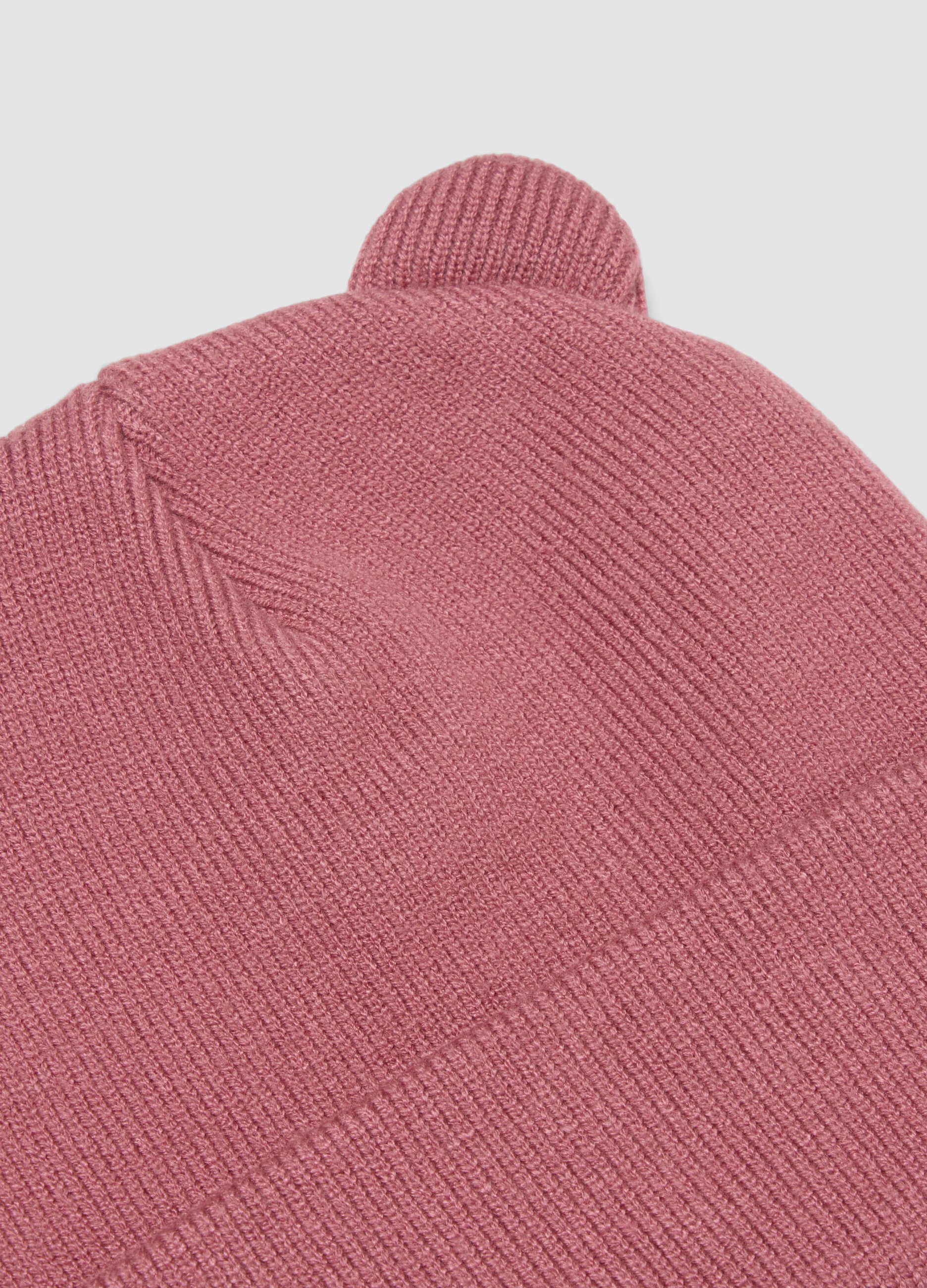 Pink knitted viscose-blend hat with ears