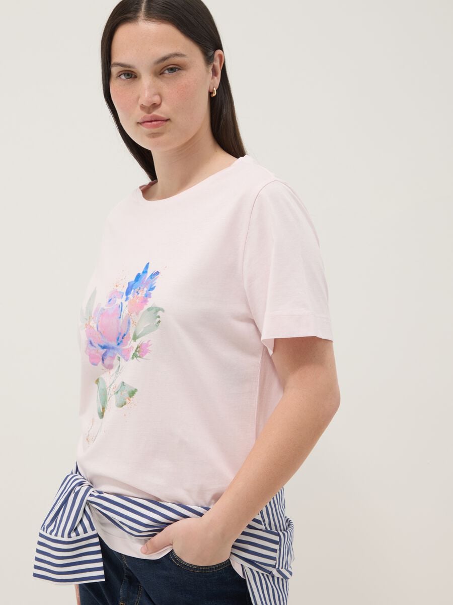 Rosa T-Shirt aus reiner Baumwolle mit Kurzarm, Print und Regular Fit_0