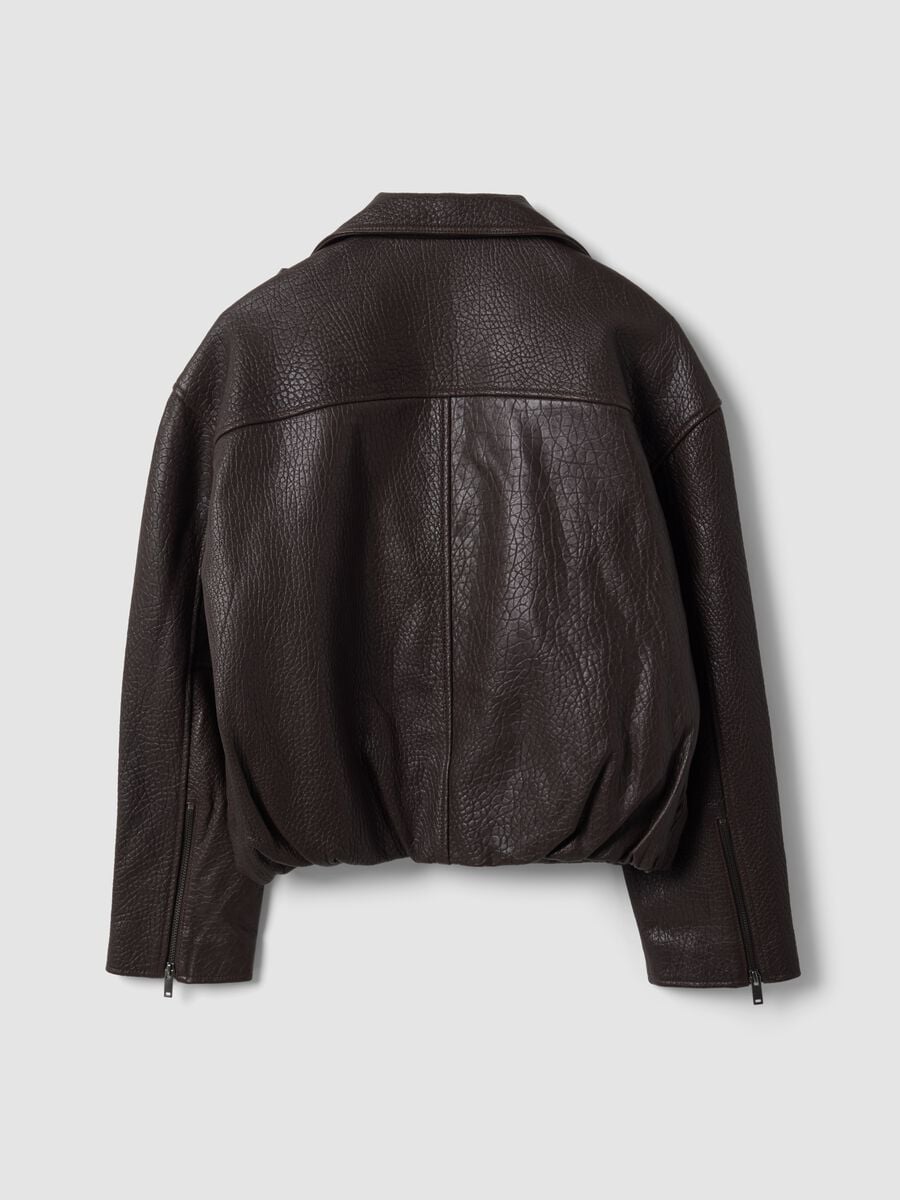 Brown oversized genuine leather biker jacket_6
