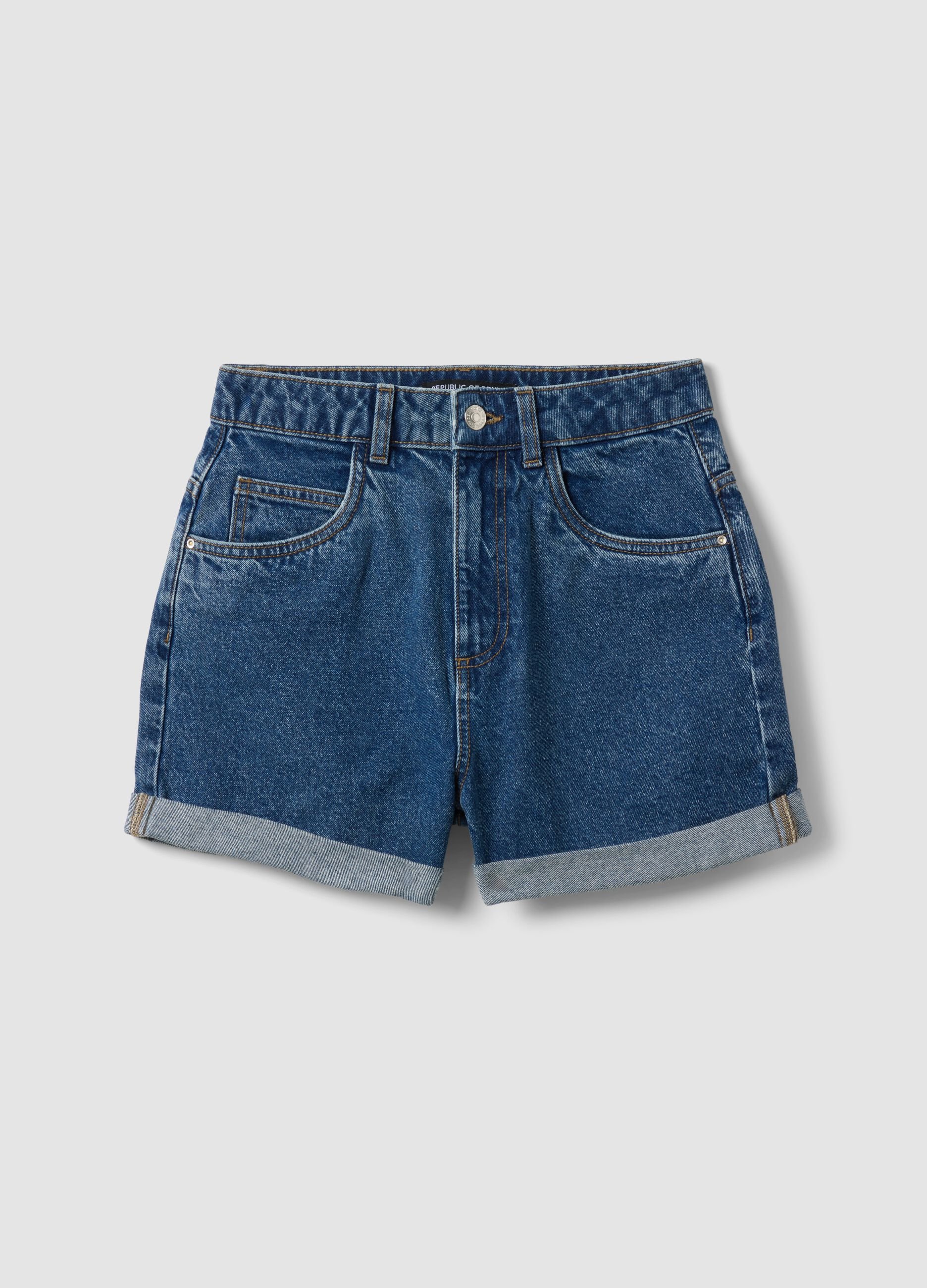 Blue pure cotton denim shorts
