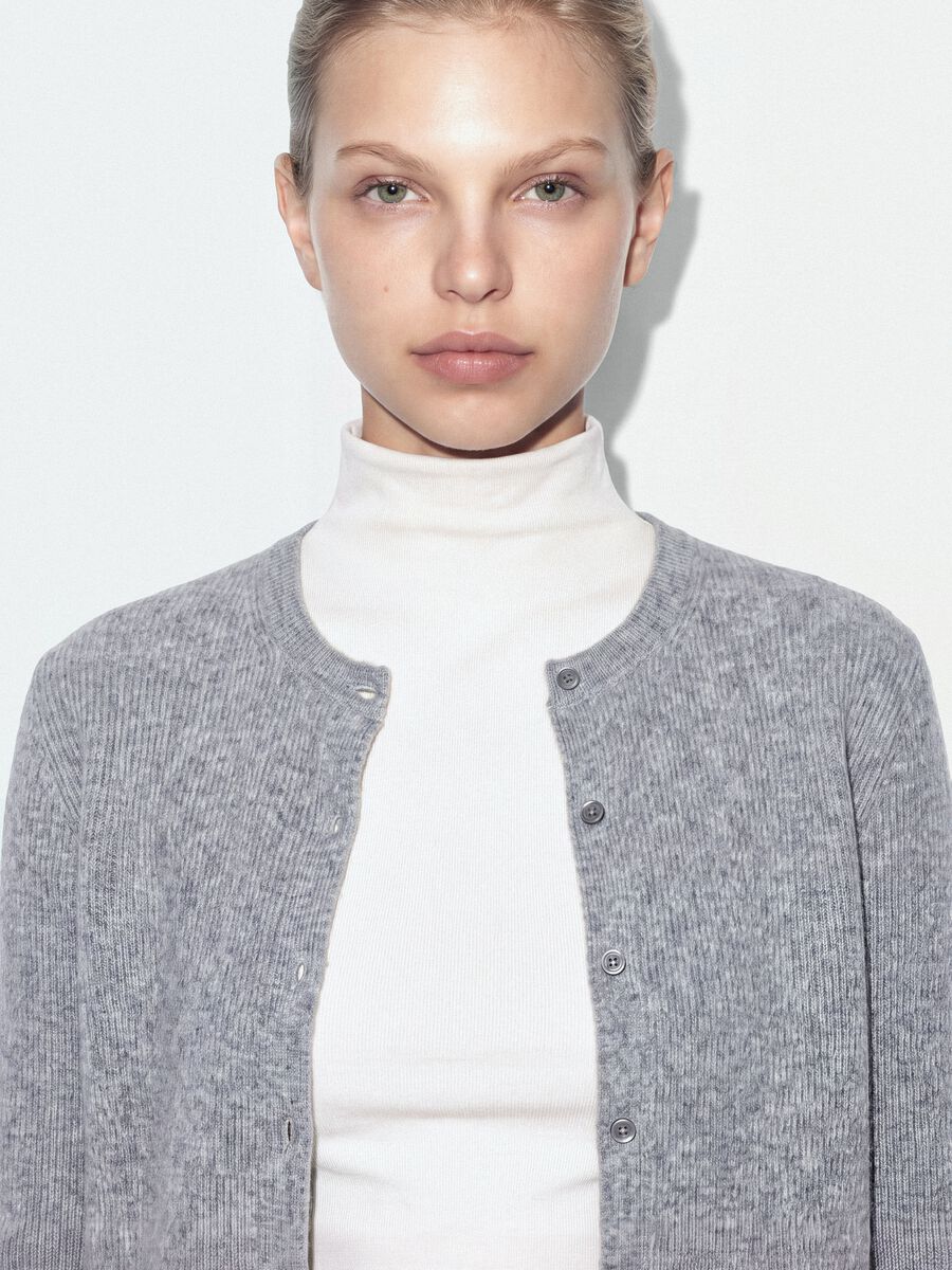 Grey crew-neck cardigan in lyocell and wool blend, oversized fit_0