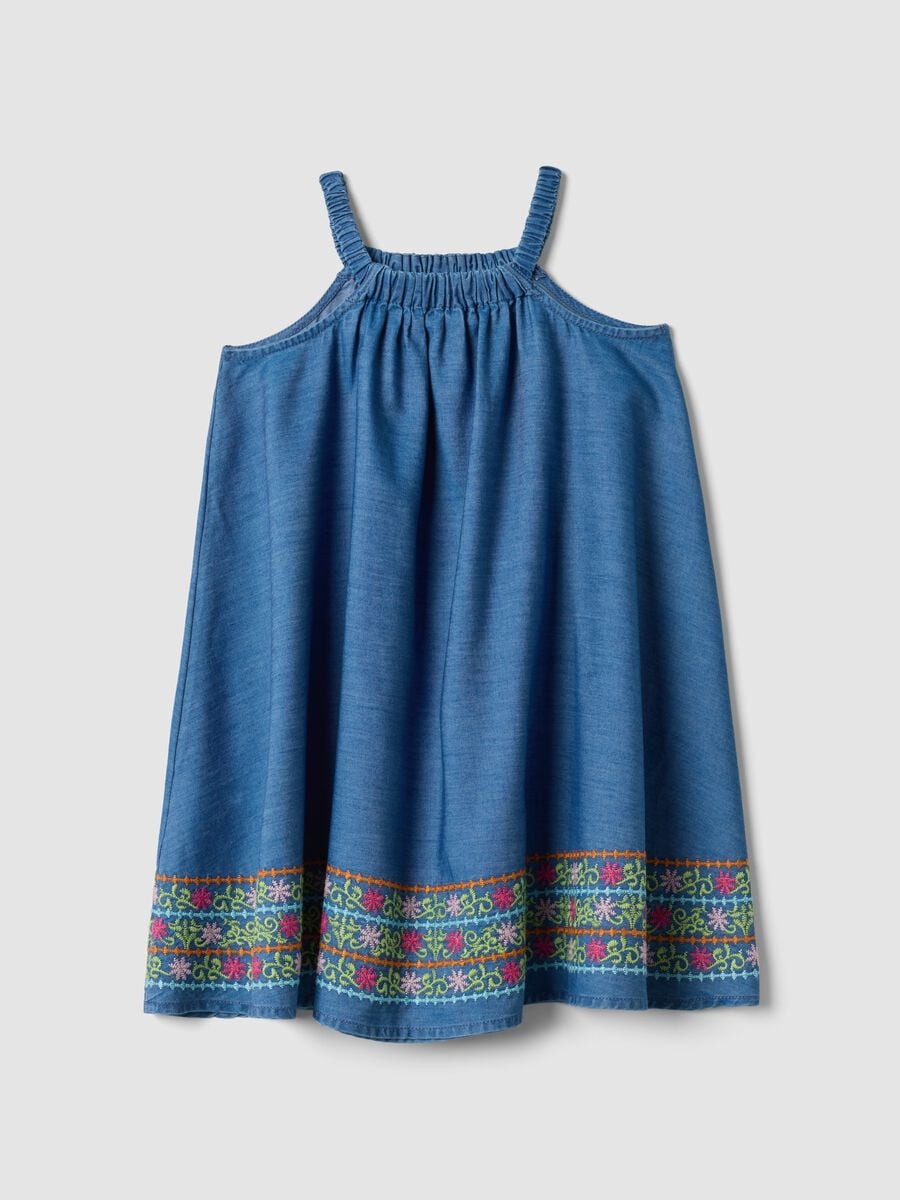 Vestido azul de lyocell puro con tirantes y bordado en el bajo_4