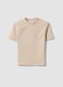 Beige fitted stretch-cotton T-shirt with high neck_0