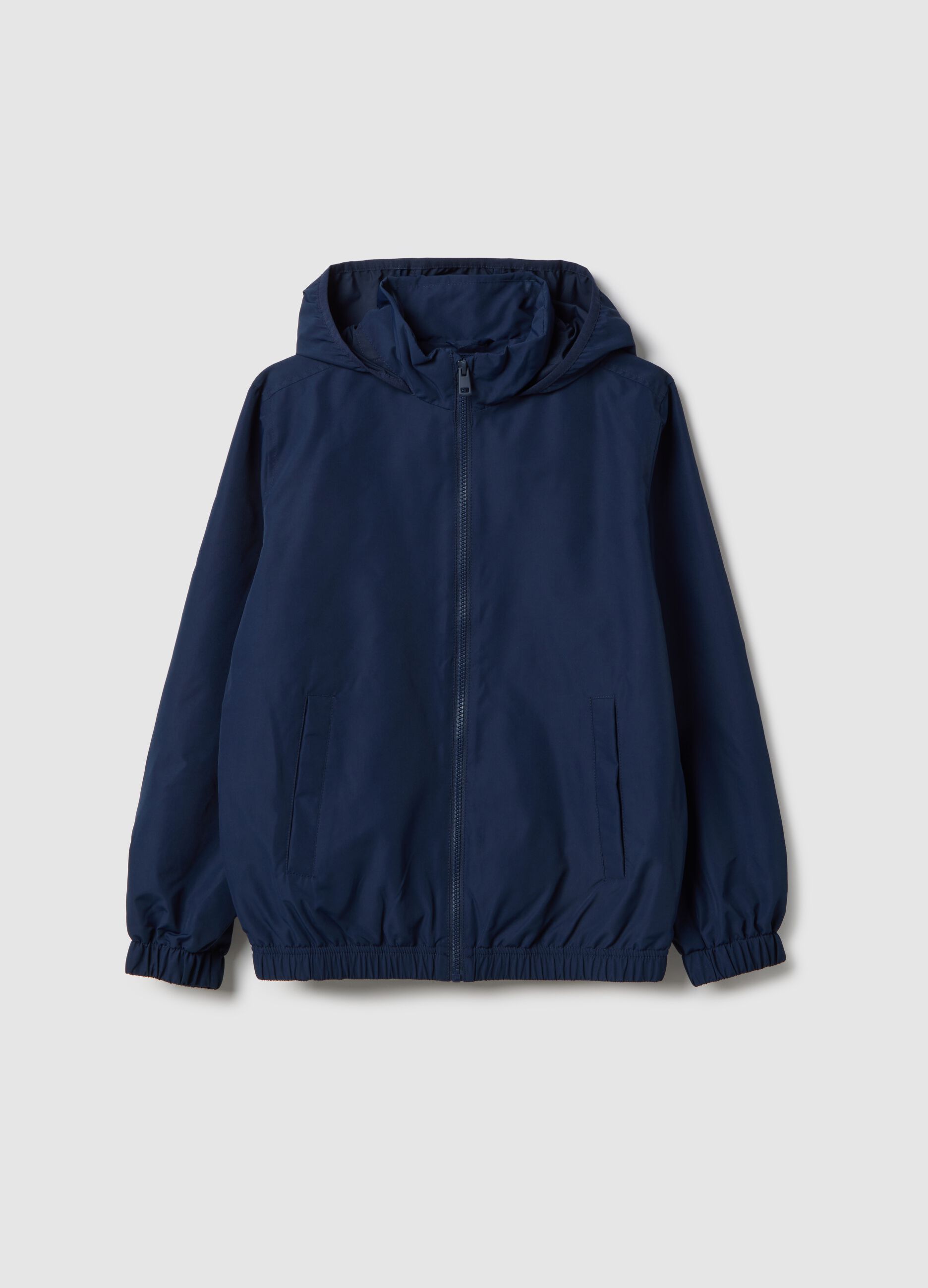 Boys' blue jacket with hood, regular fit
