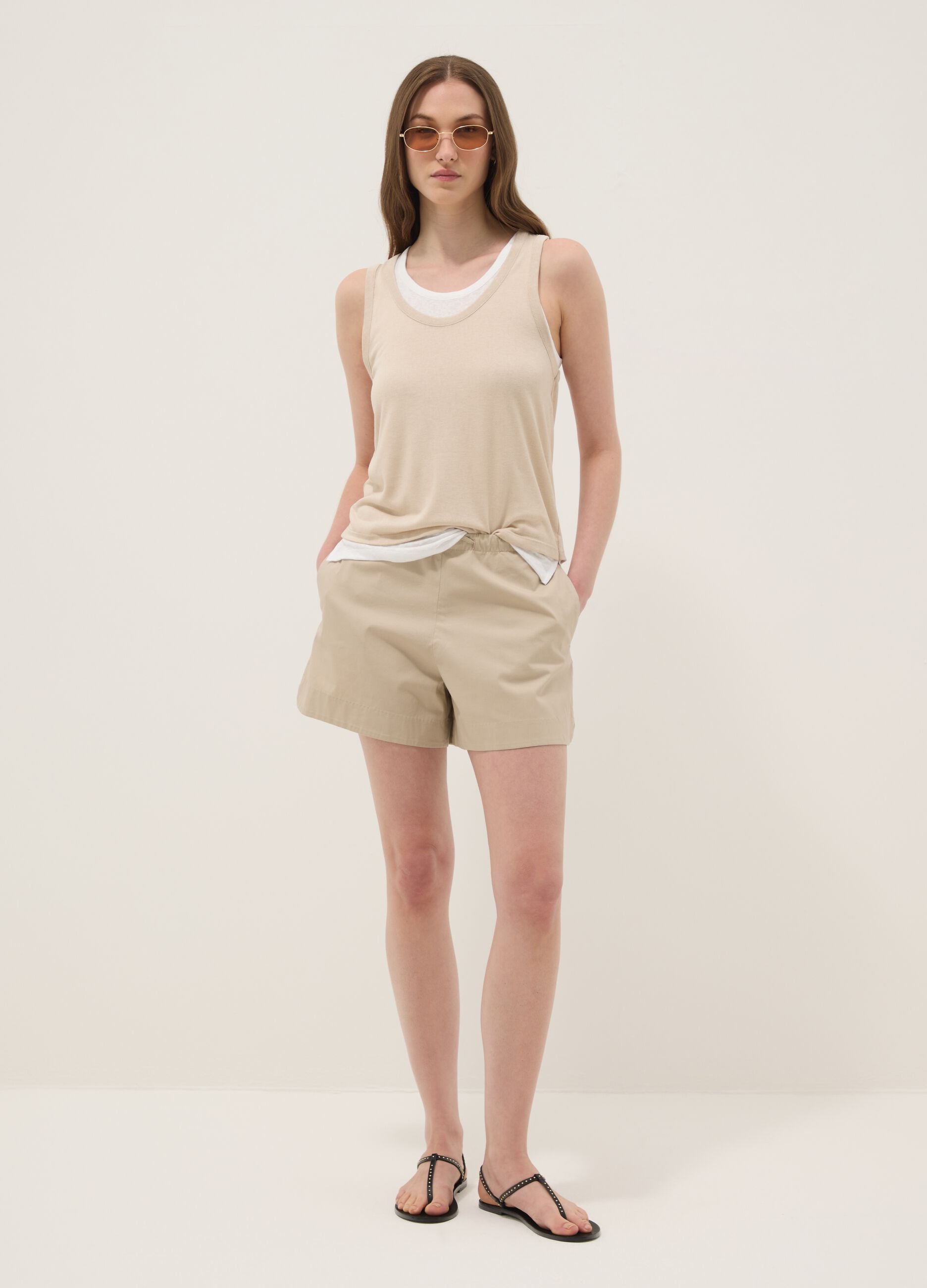 Beige regular-fit viscose-blend tank top
