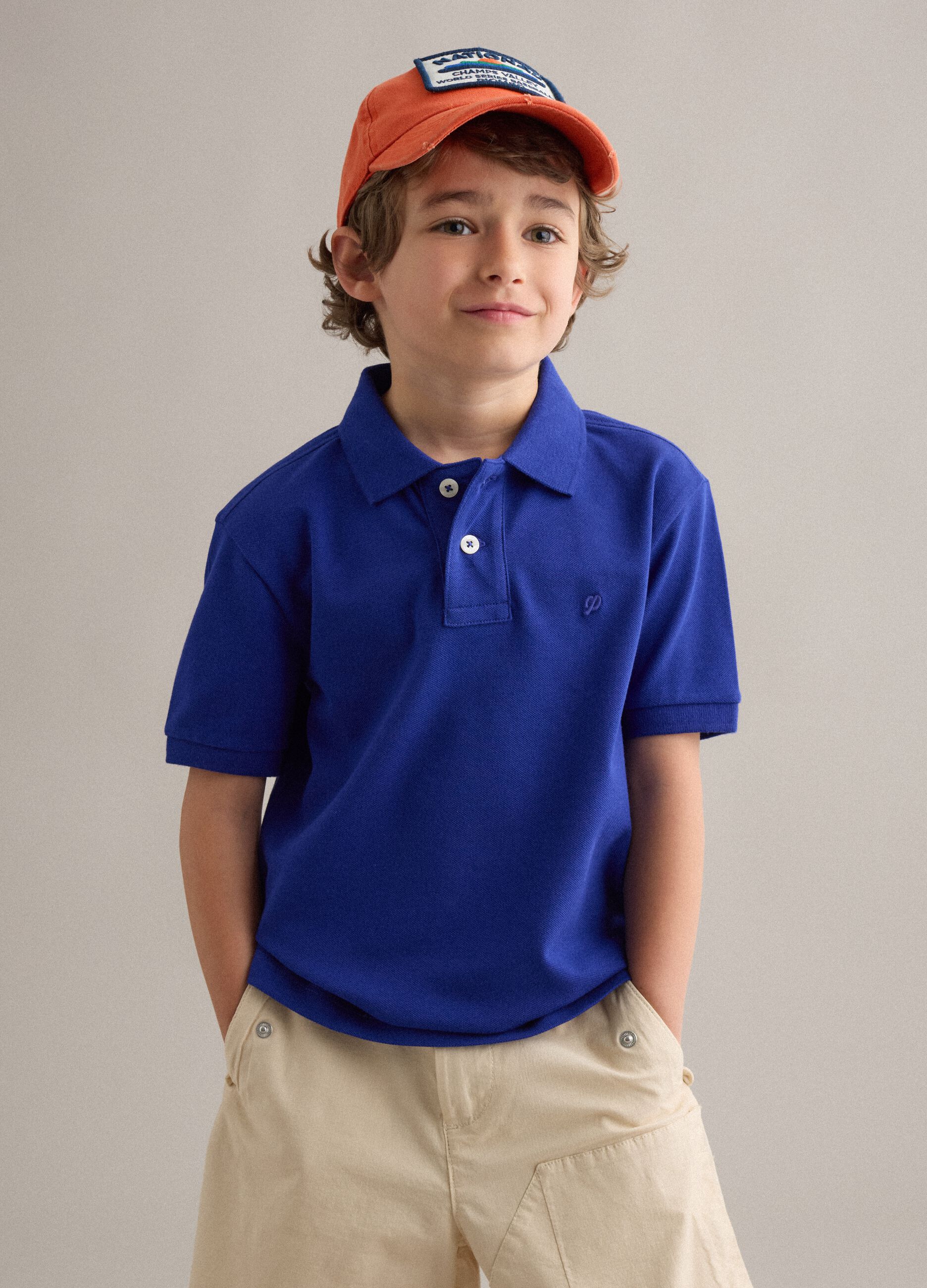 Boys' Regular Fit Blue Stretch Cotton Polo