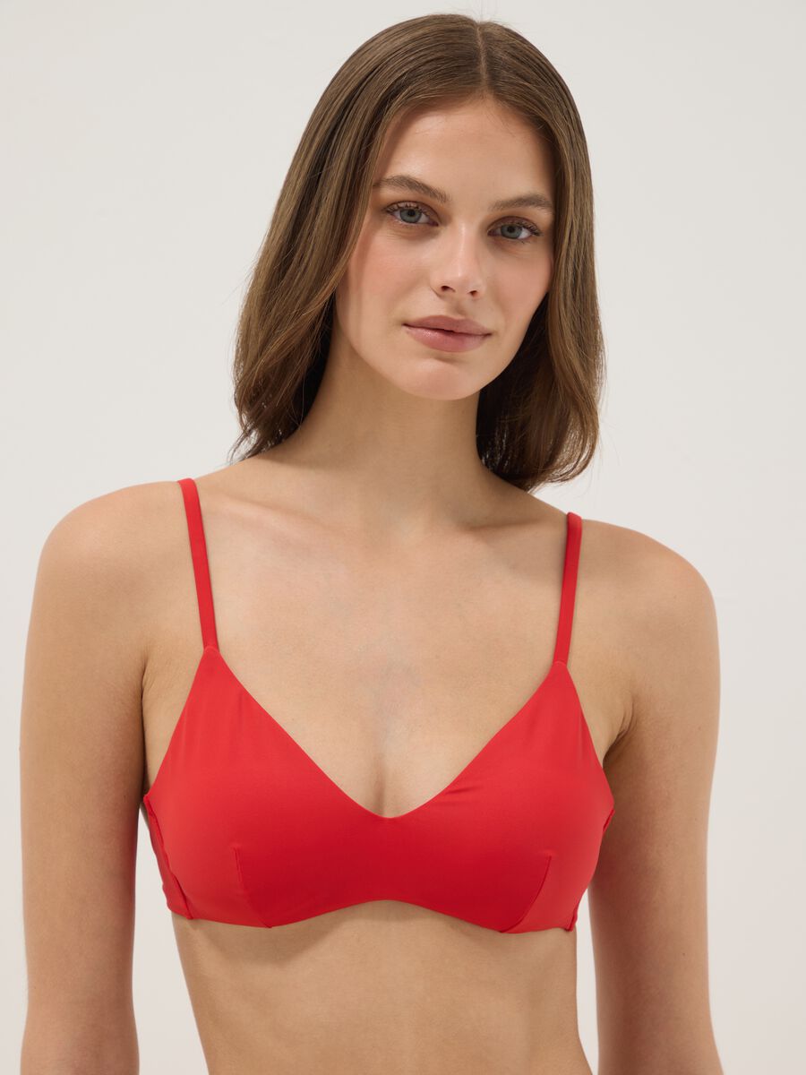 Red triangle bikini top in stretch fabric_0