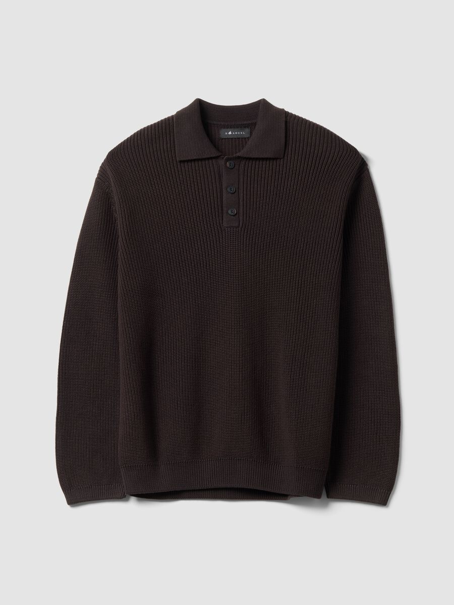 Brown pure cotton polo-collar jumper in oversized fit_4