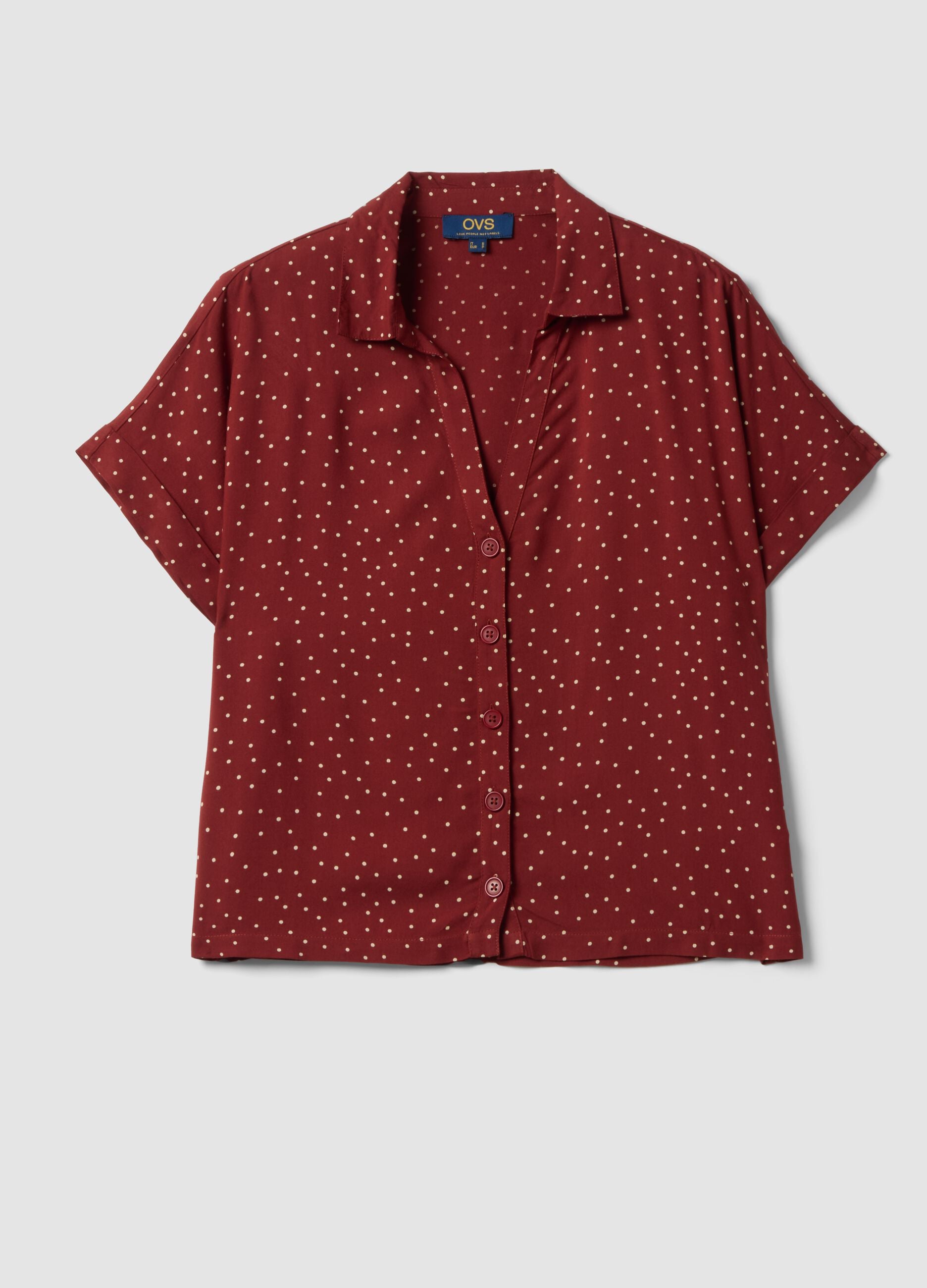 Red polka-dot pure viscose short-sleeved oversized shirt