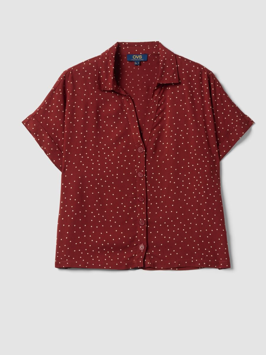 Red polka-dot pure viscose short-sleeved oversized shirt_4