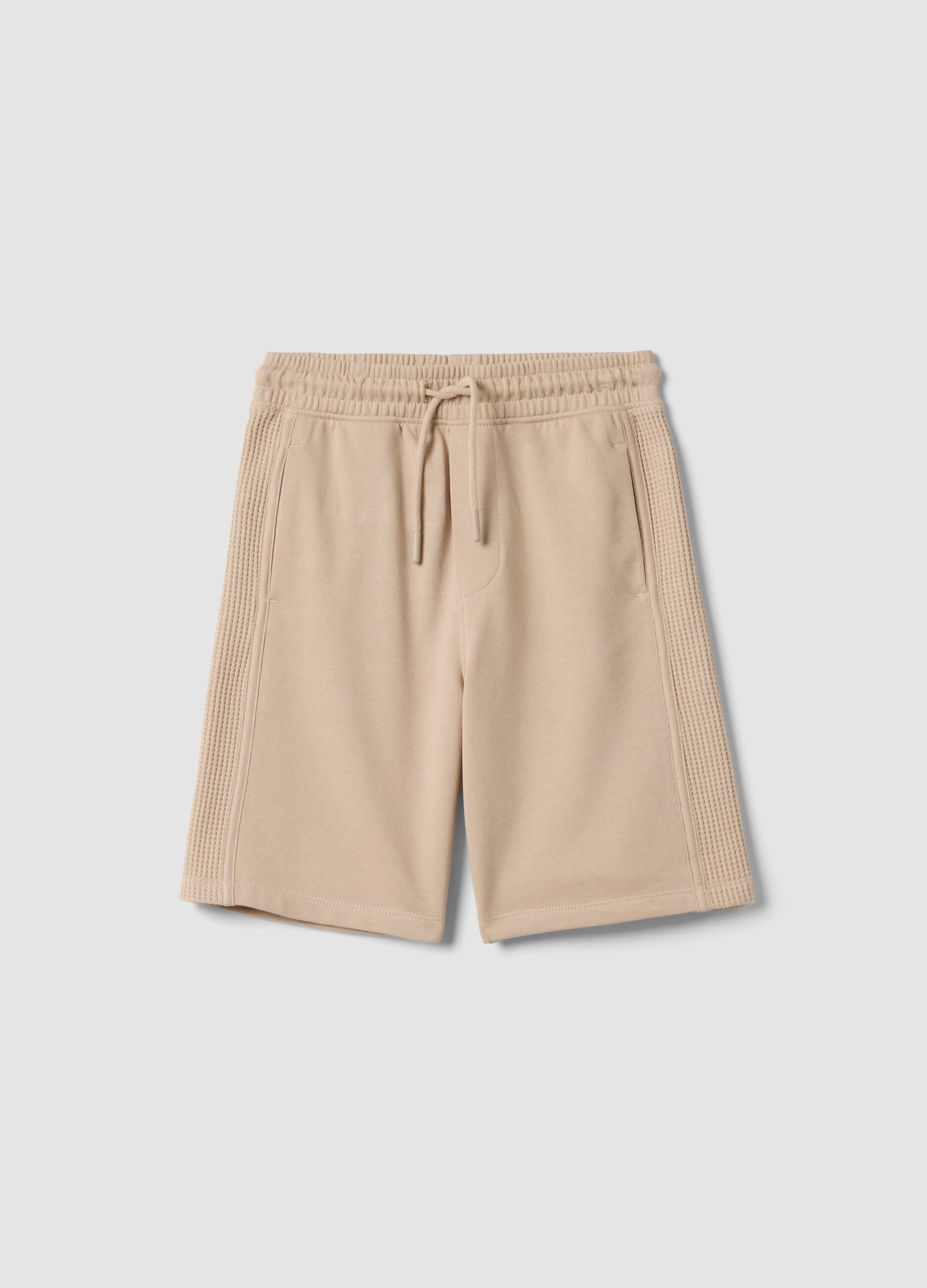 Beige pure cotton shorts with elasticated waist