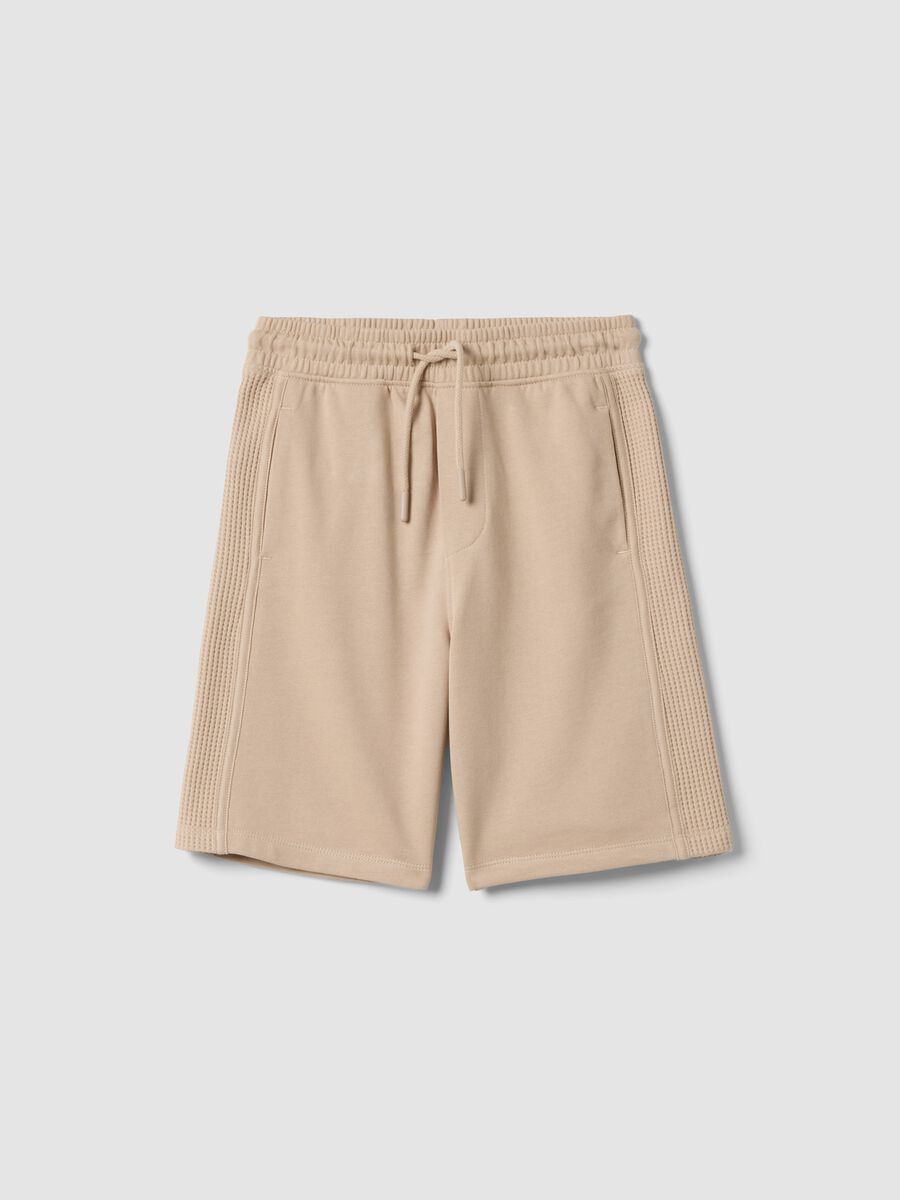 Beige pure cotton shorts with elasticated waist_0