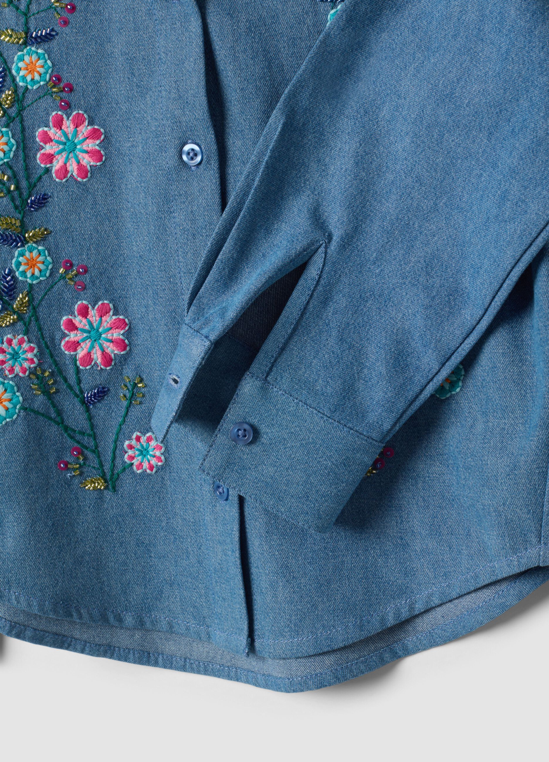 Light blue embroidered organic cotton denim shirt
