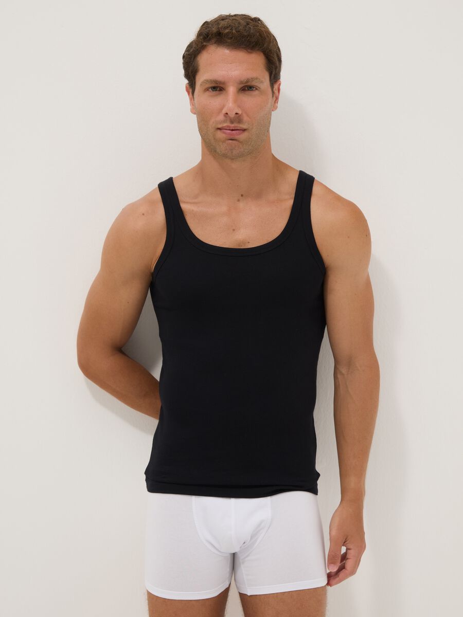 Black pure cotton tank top, regular fit_0