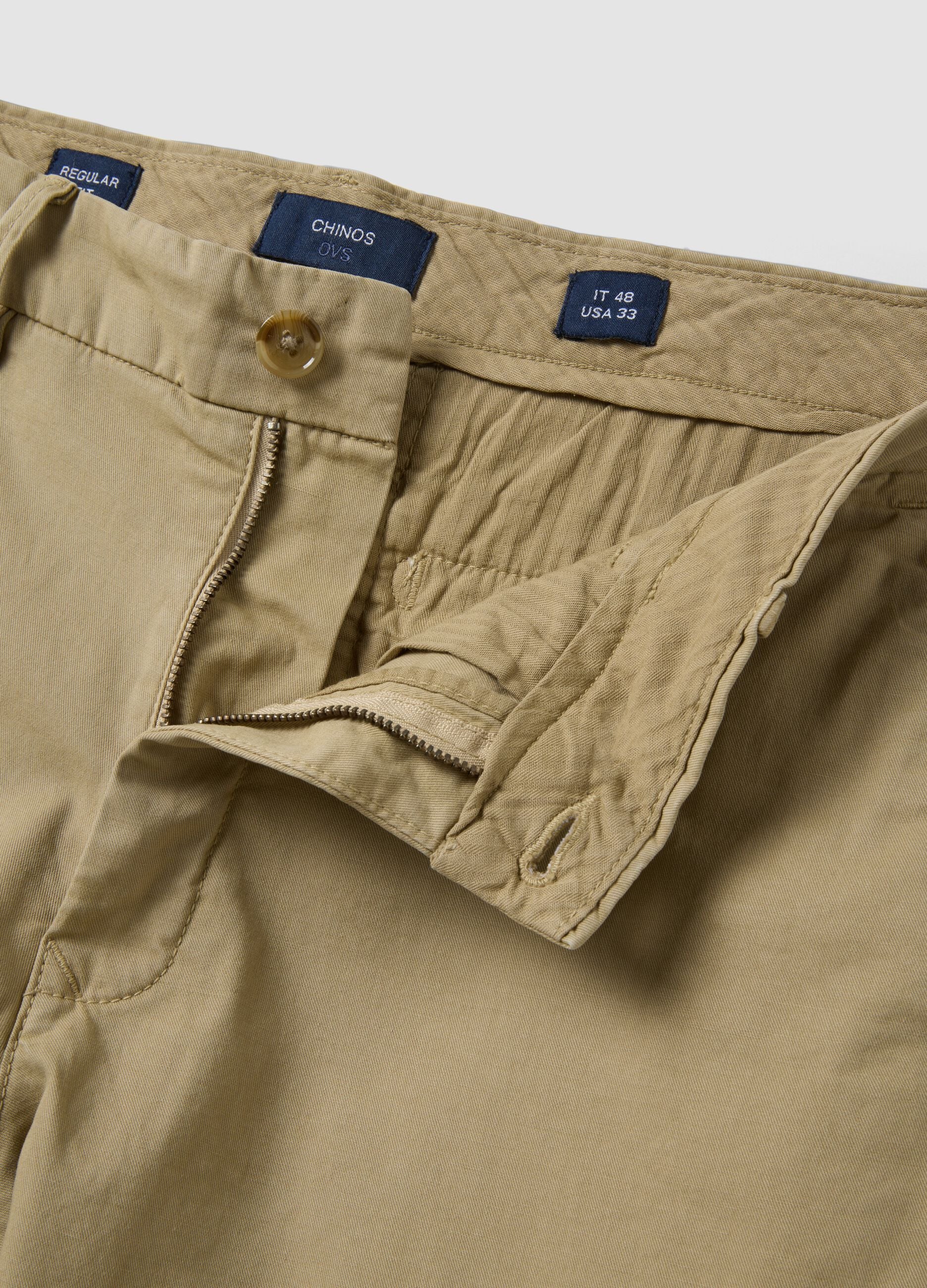 Beige stretch-cotton regular-fit chino trousers