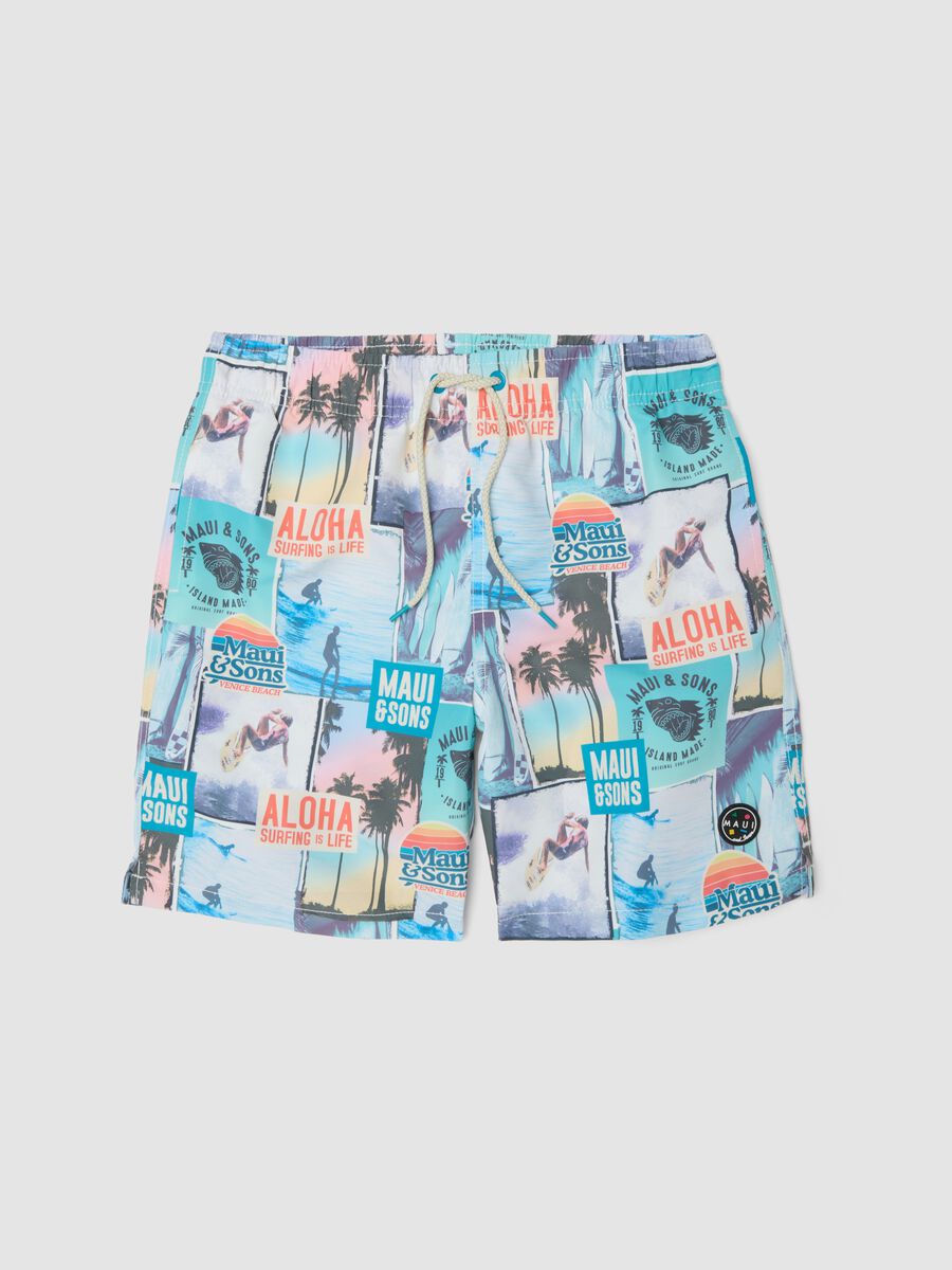 Short de bain multicolore &agrave; imprim&eacute; tropical_0