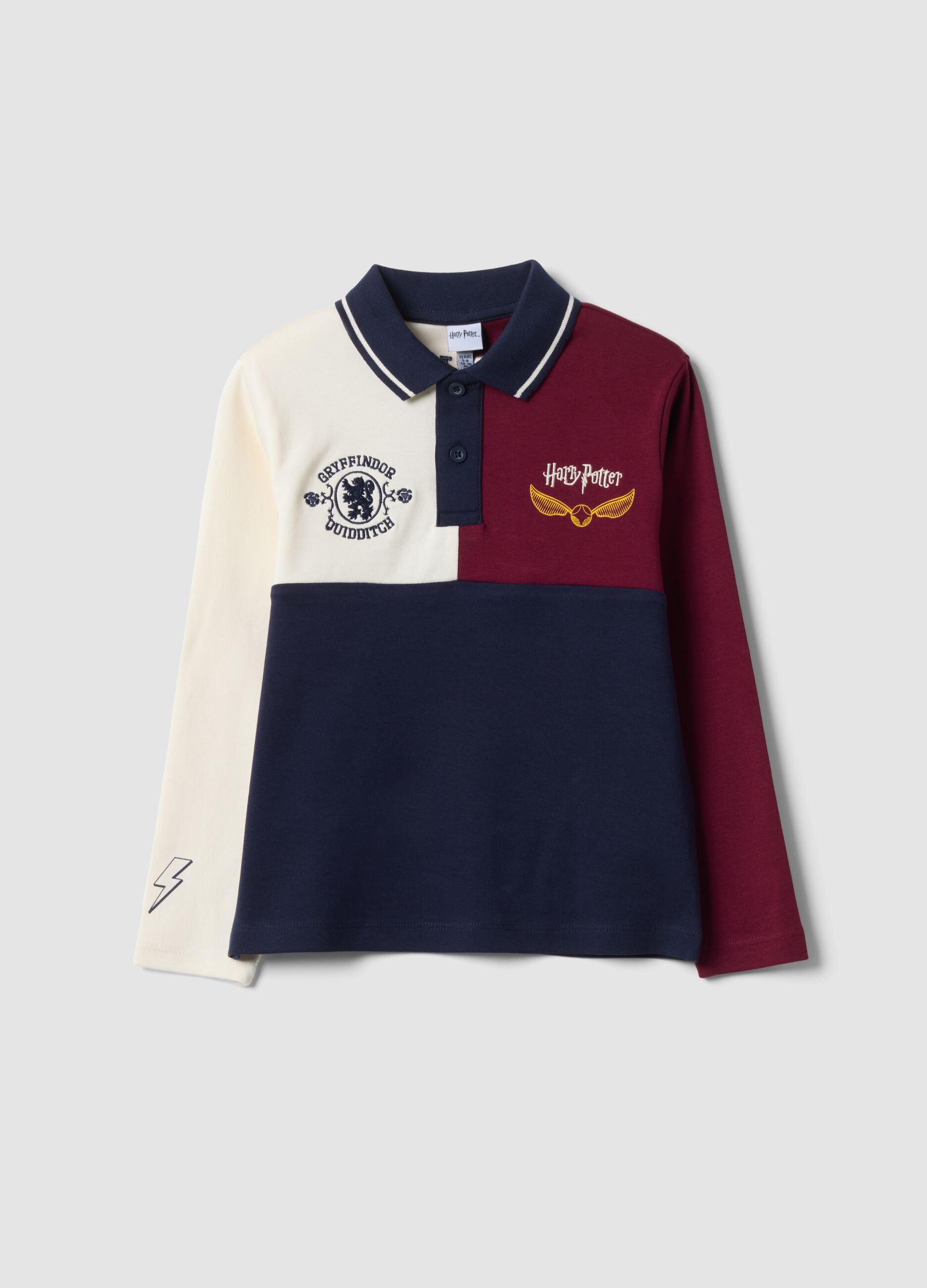 Polo multicolor in puro cotone a maniche lunghe e stampe Harry Potter
