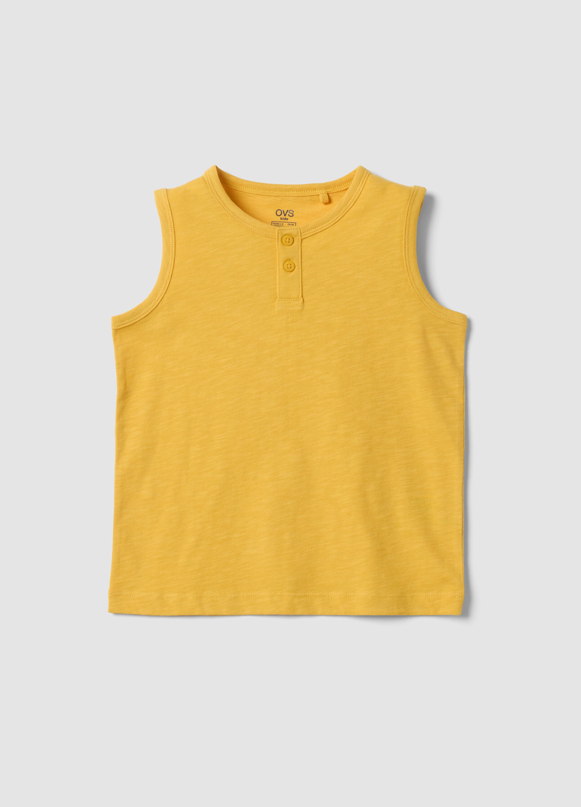 Yellow pure cotton vest top with buttons