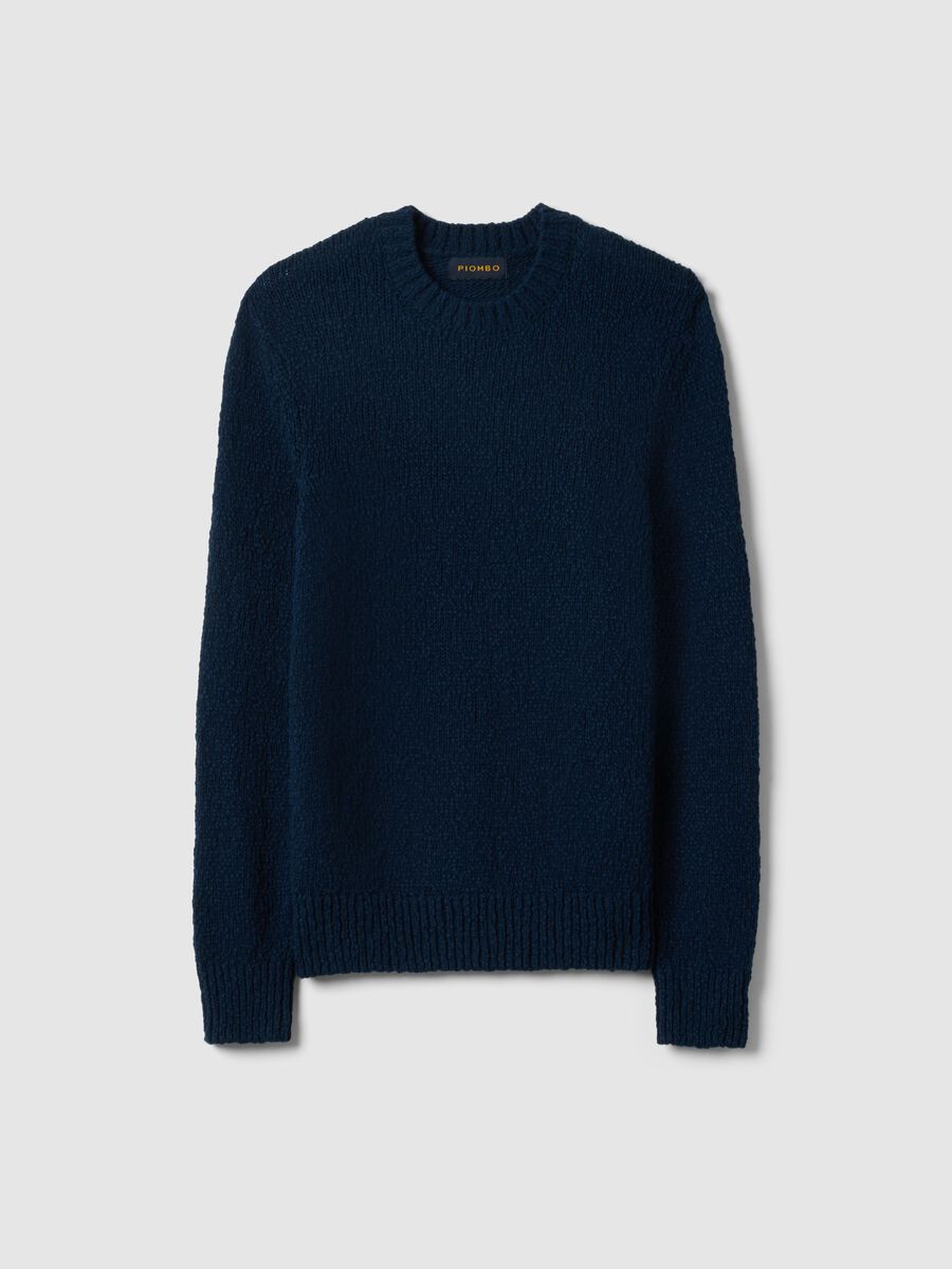 Long sleeve blue pure cotton pullover regular fit_4