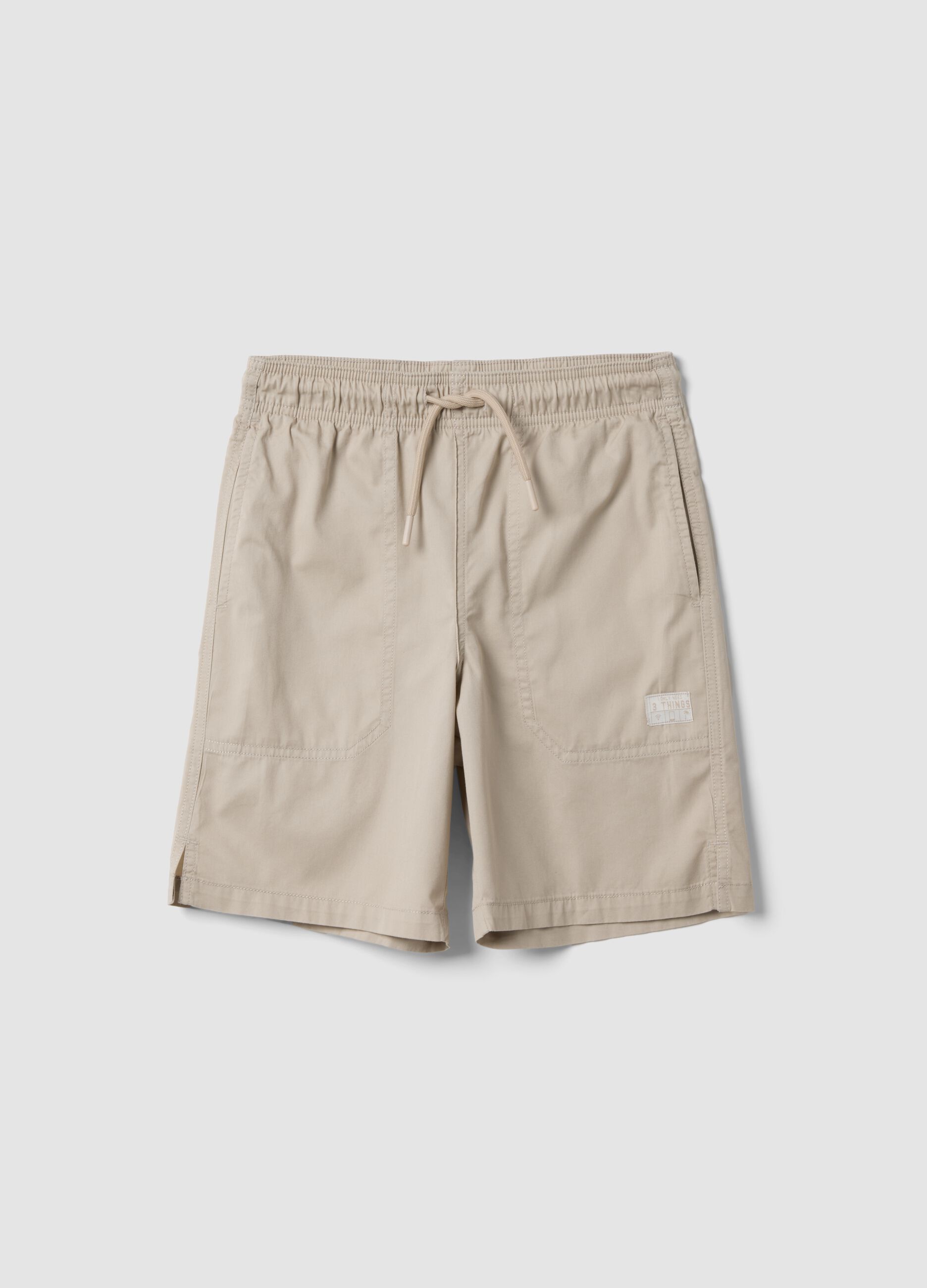 Beige pure cotton shorts with elasticated waist