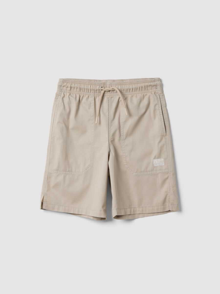 Beige pure cotton shorts with elasticated waist_3