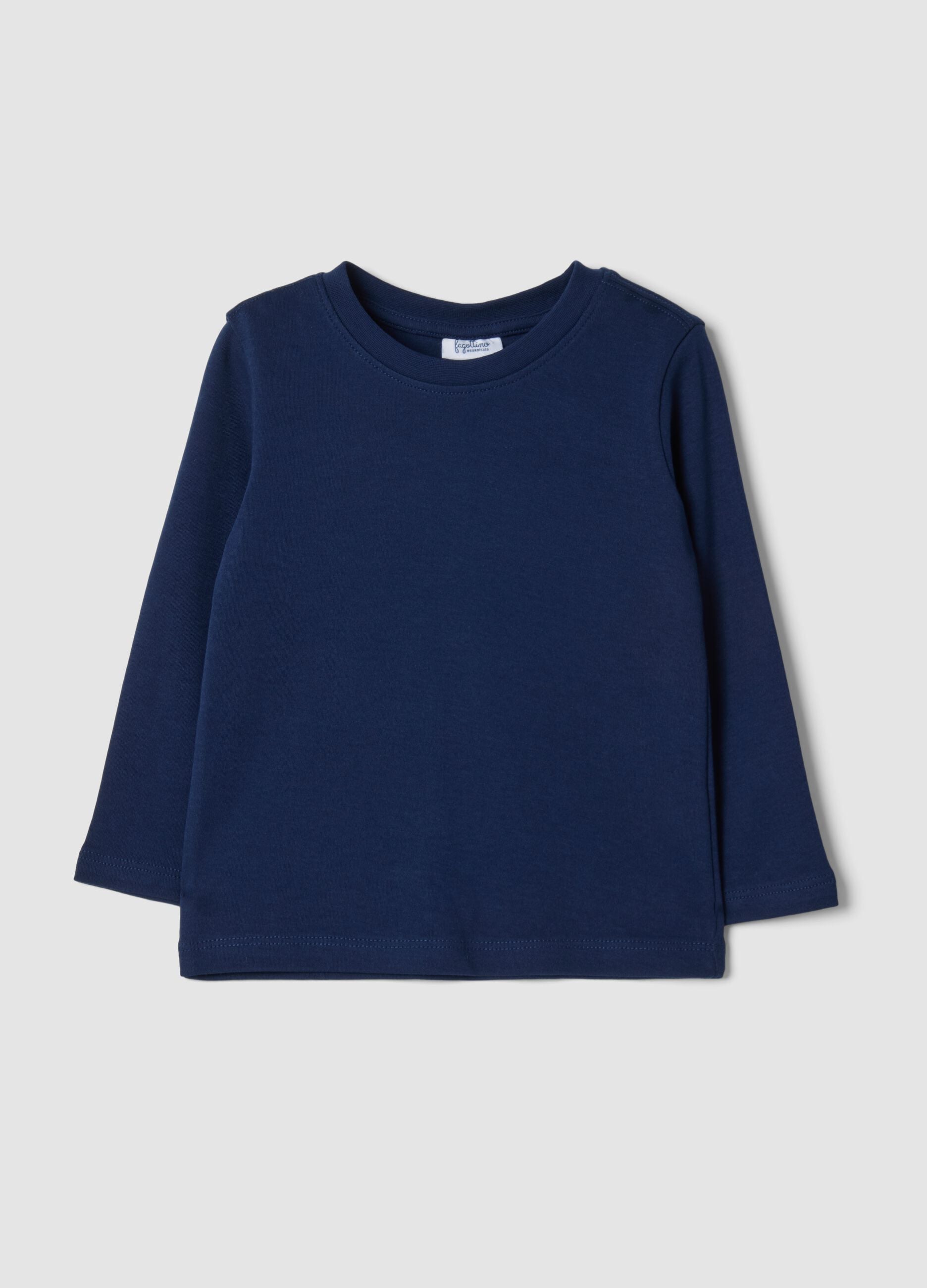 T-shirt azul-marinho em algod&atilde;o org&acirc;nico com gola redonda