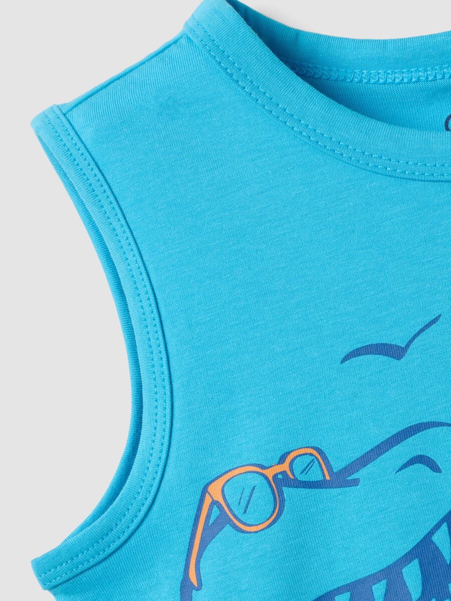 Blue pure cotton vest top with dinosaur print_3