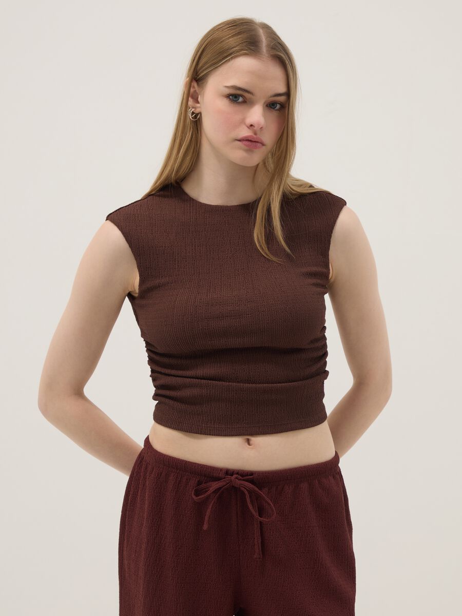 Brown stretch sleeveless top, regular fit_0