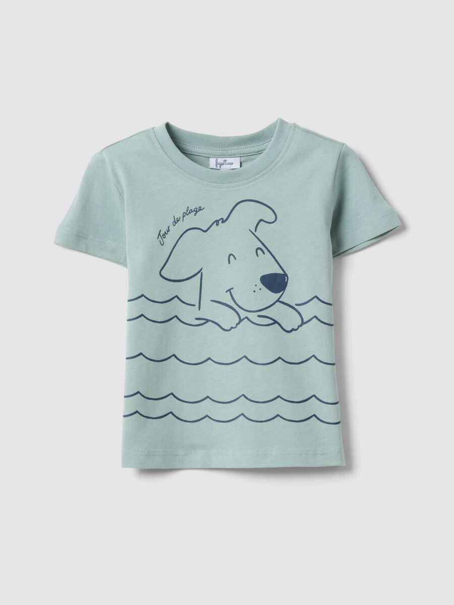 Light blue pure cotton regular fit t-shirt for kids with dog print_0