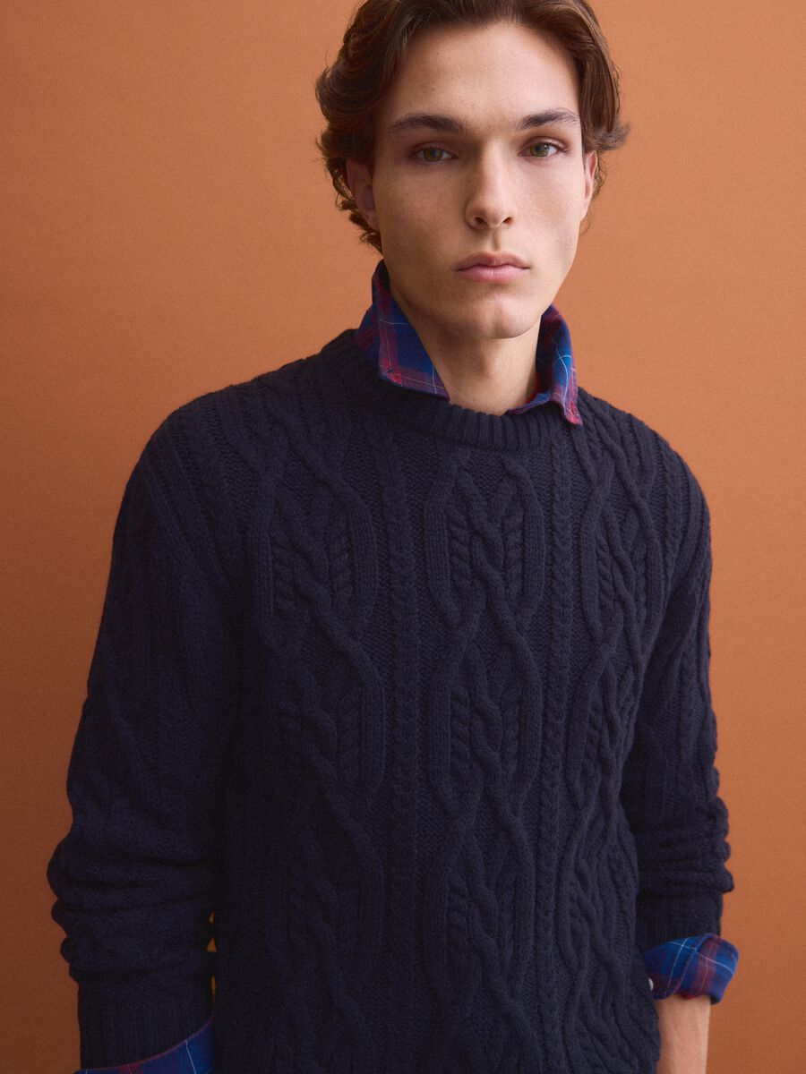Blue jacquard wool-blend jumper, regular fit_3