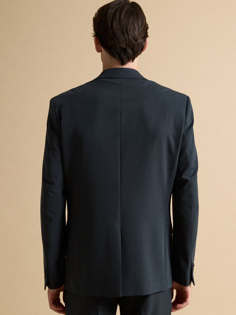 Navy slim-fit stretch viscose twill blazer with peak lapels_3