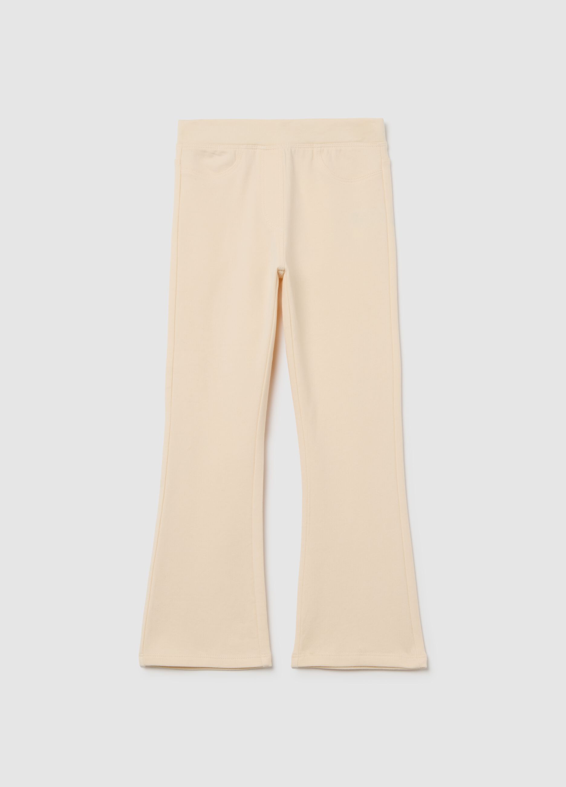 Girls' Beige Stretch Cotton Flare Treggings