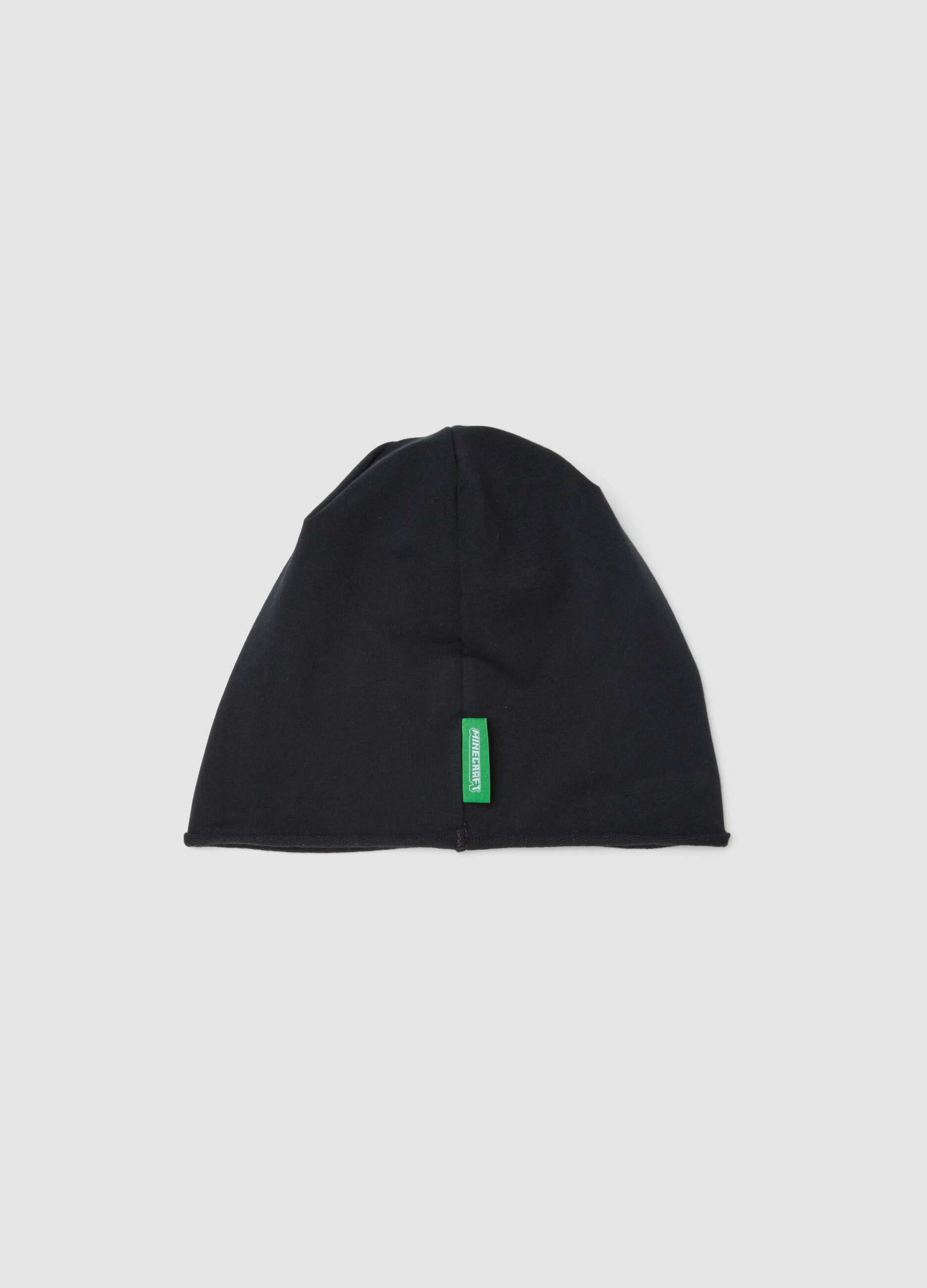 Black stretch cotton beanie hat with Minecraft embroidery for boys