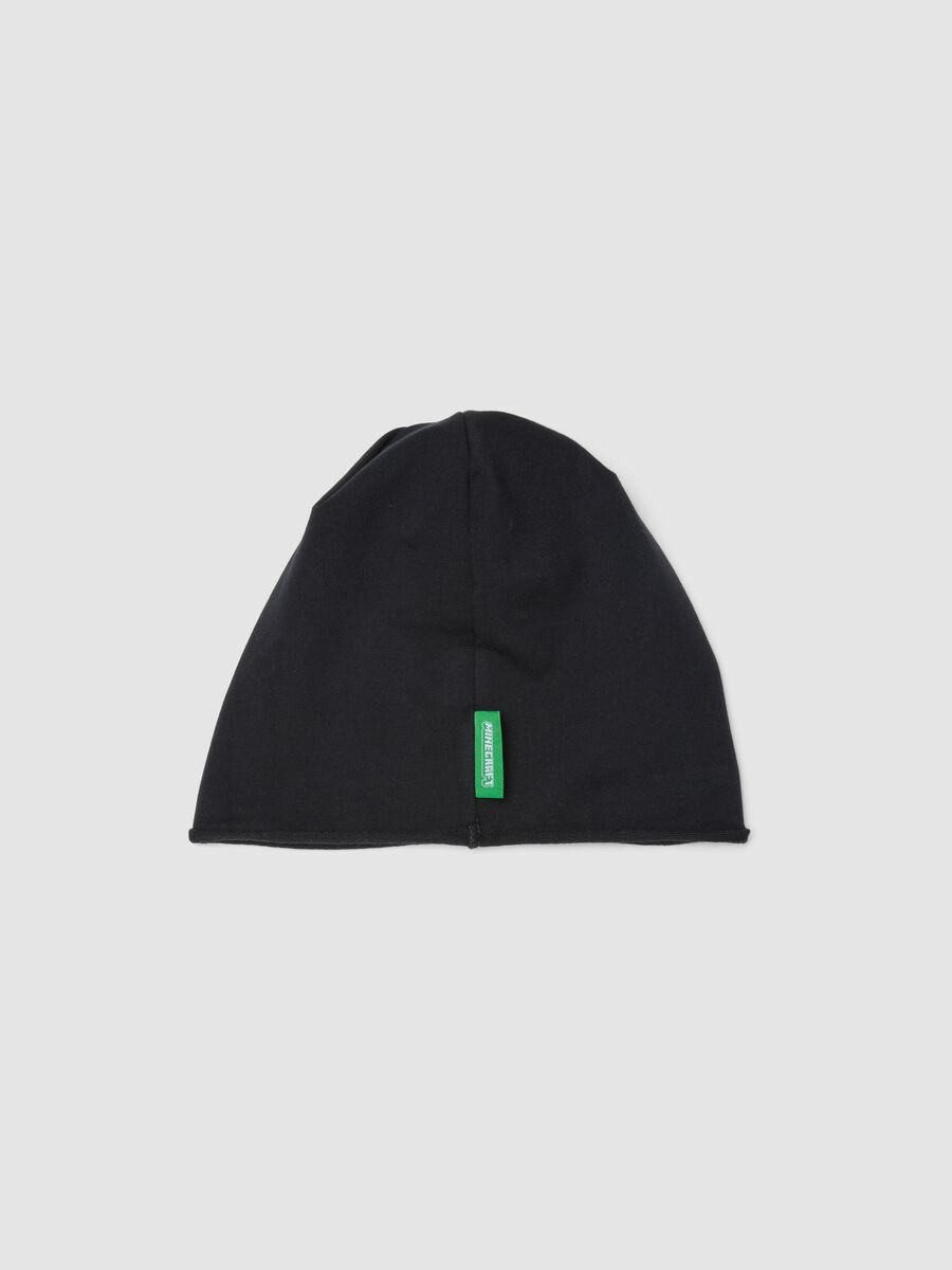 Black stretch cotton beanie hat with Minecraft embroidery for boys_1