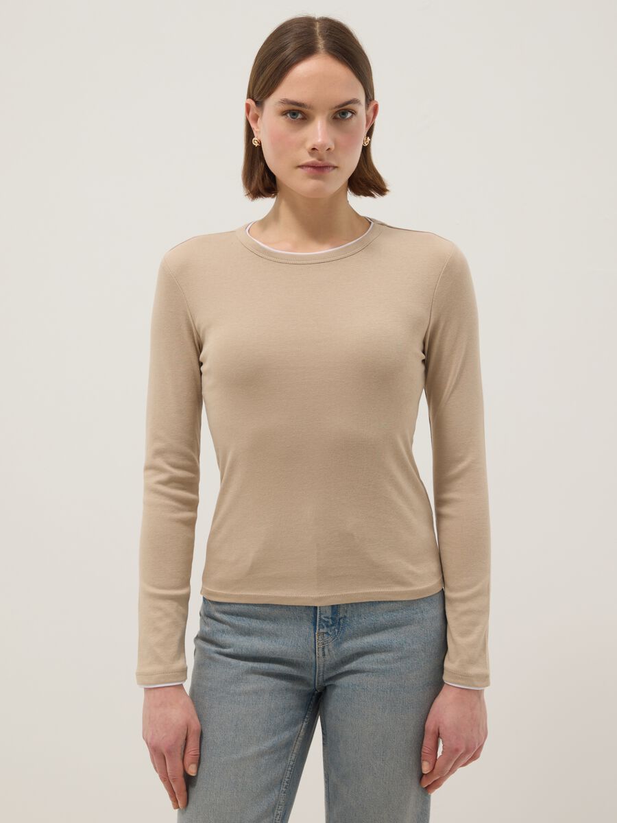 Beige pure cotton long sleeve shirt regular fit_1