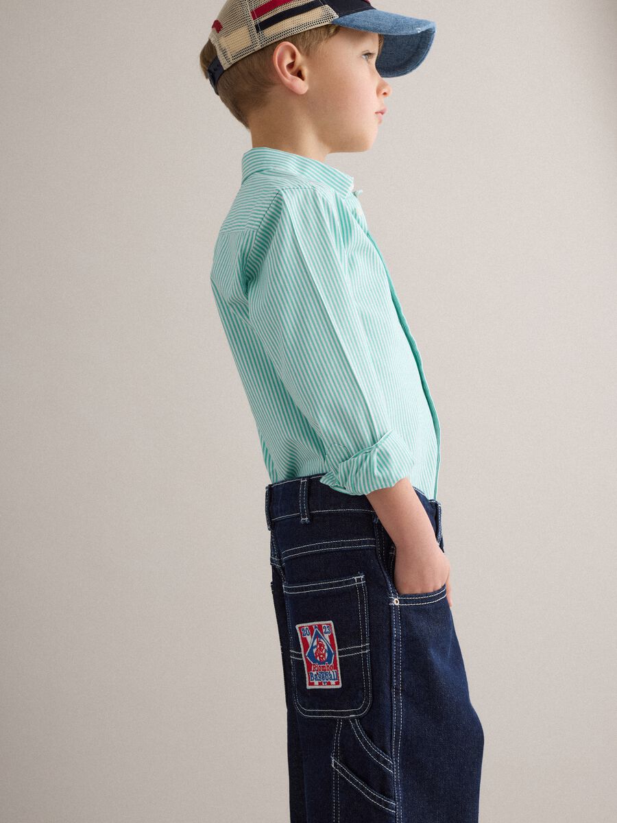 Children's blue pure cotton trousers regular fit with exposed stitching_2