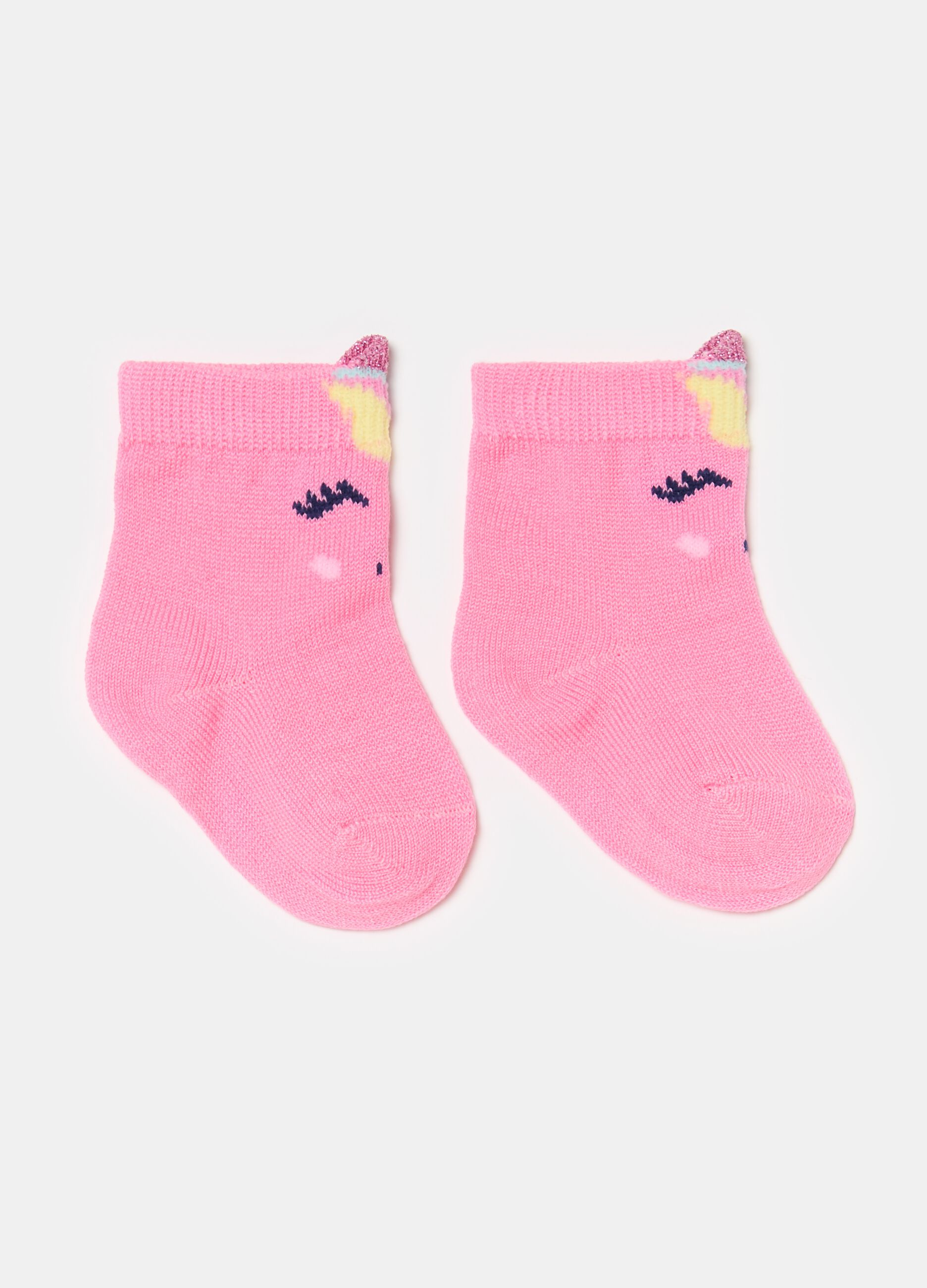Three-pair pack short stretch socks with stripes and heart