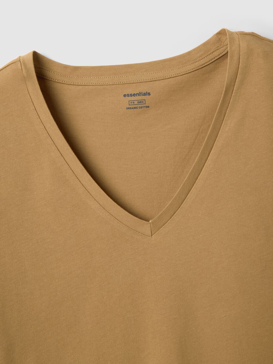 Brown pure cotton V-neck regular fit t-shirt_1