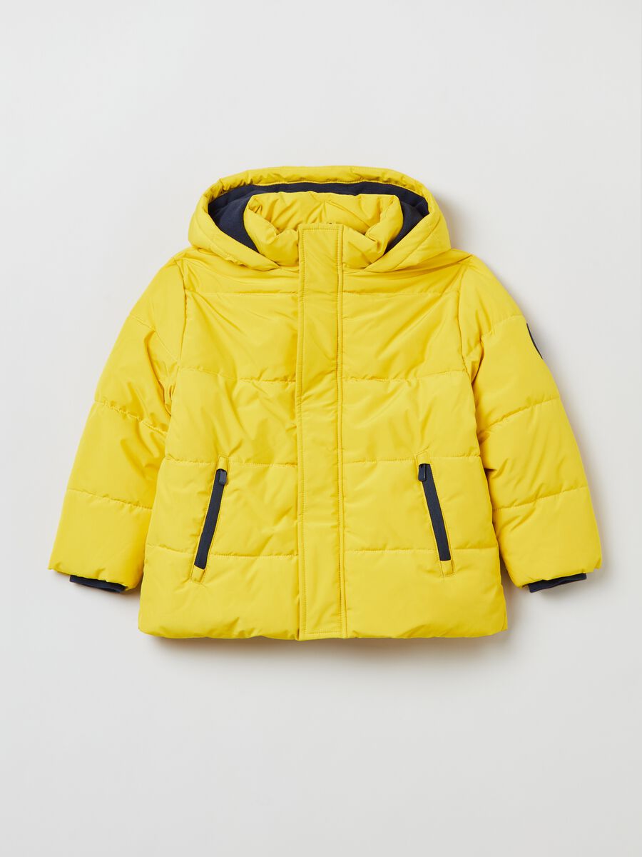 Full-zip down jacket with hood in fleece_0