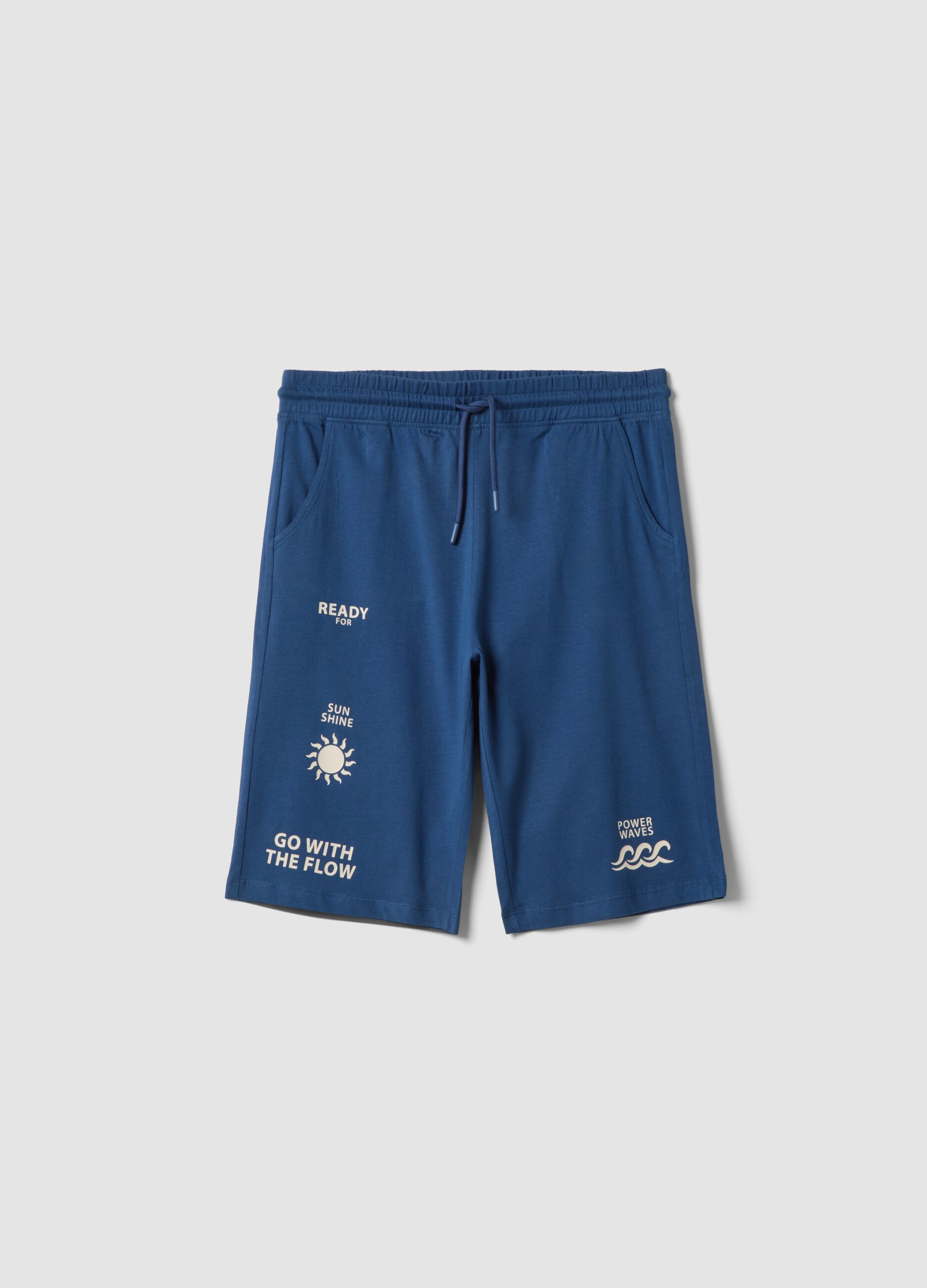 Boys&rsquo; regular-fit blue pure cotton shorts with prints