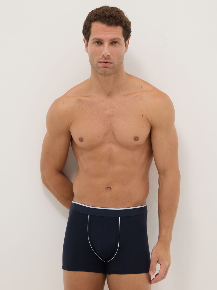 Blue Stretch Cotton Regular Fit Boxers Twin Pack_0