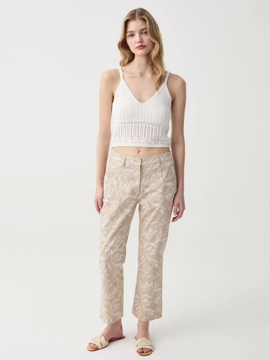 Cropped cigarette trousers in cotton_0