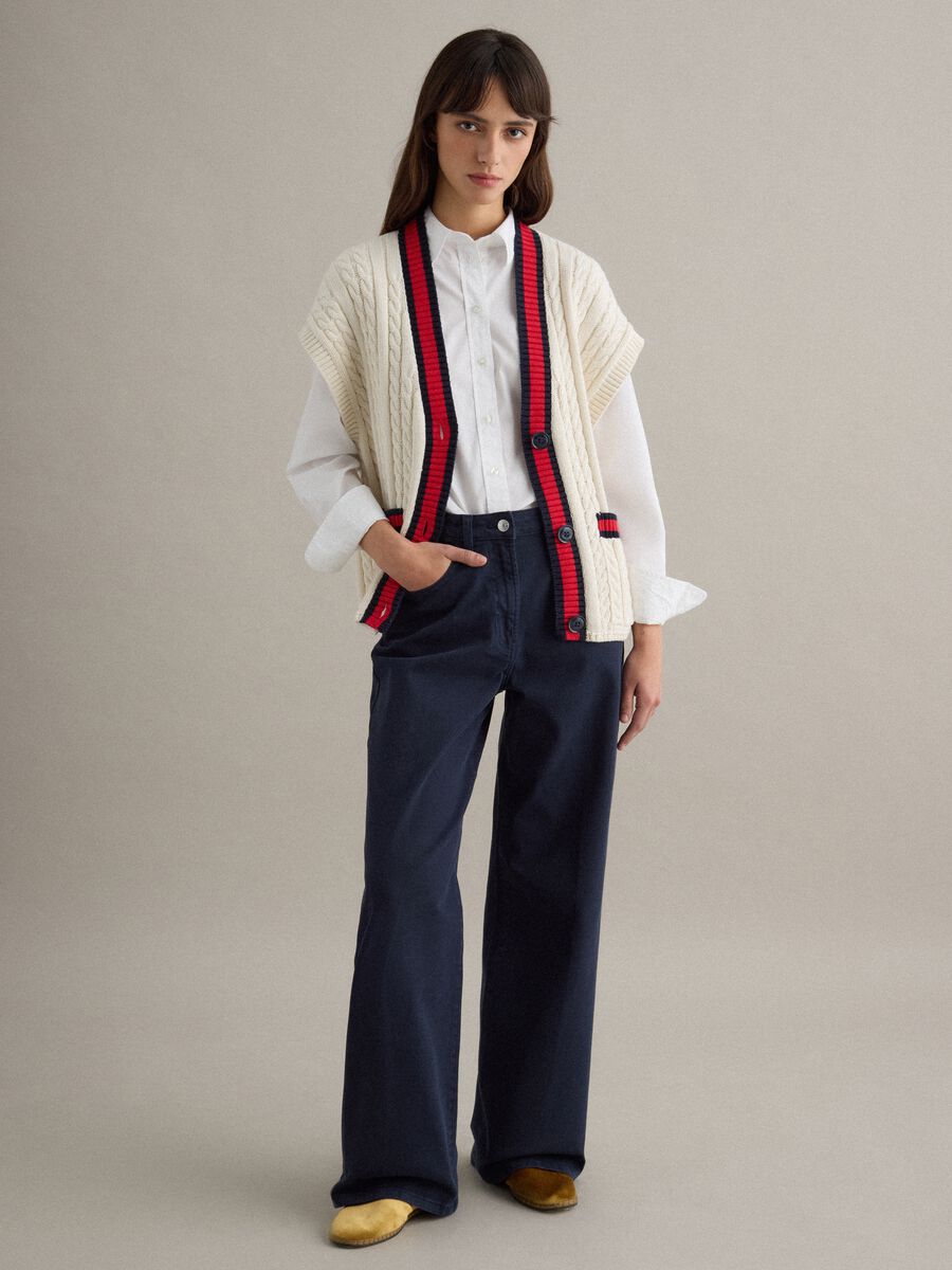 Multicolour pure cotton oversize fit deep V-neck waistcoat_2