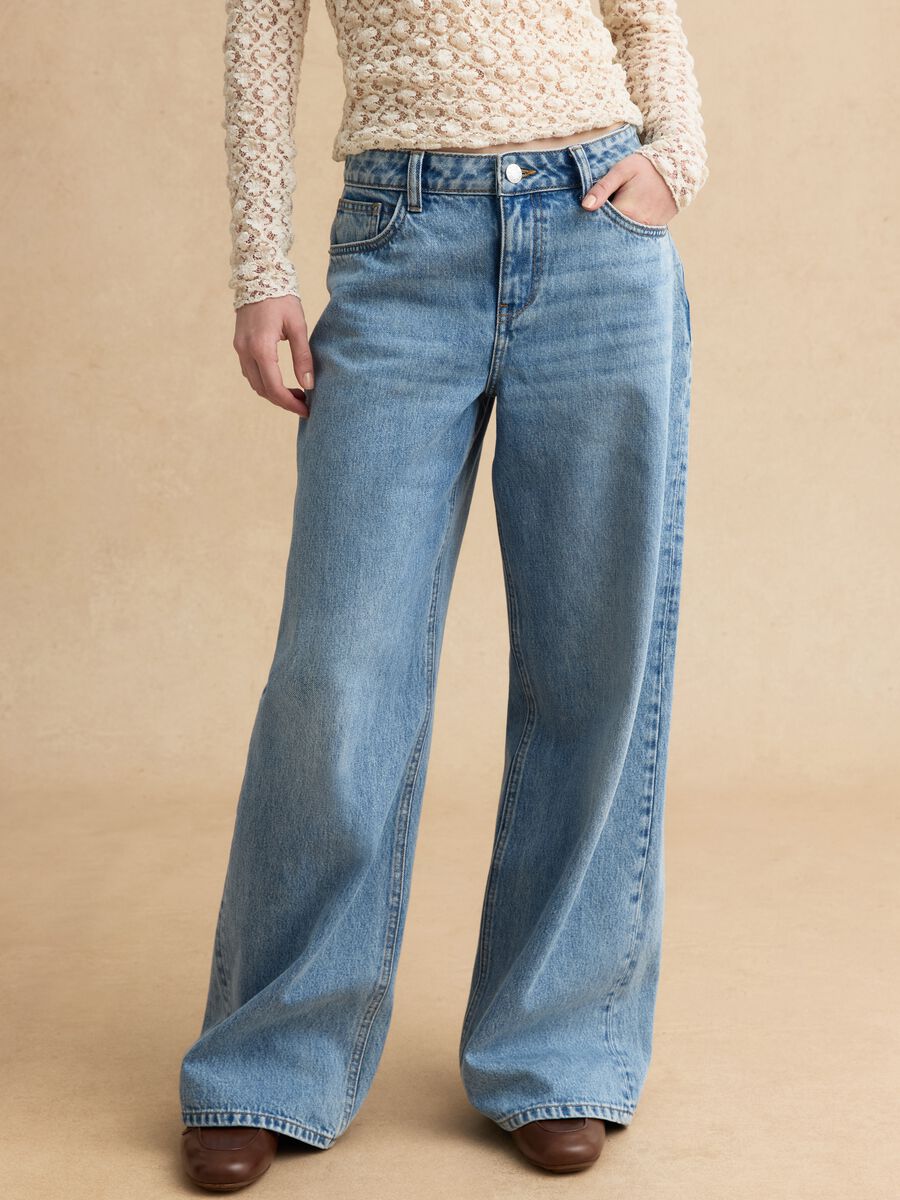Sky Blue Cotton Wide Leg Jeans_1