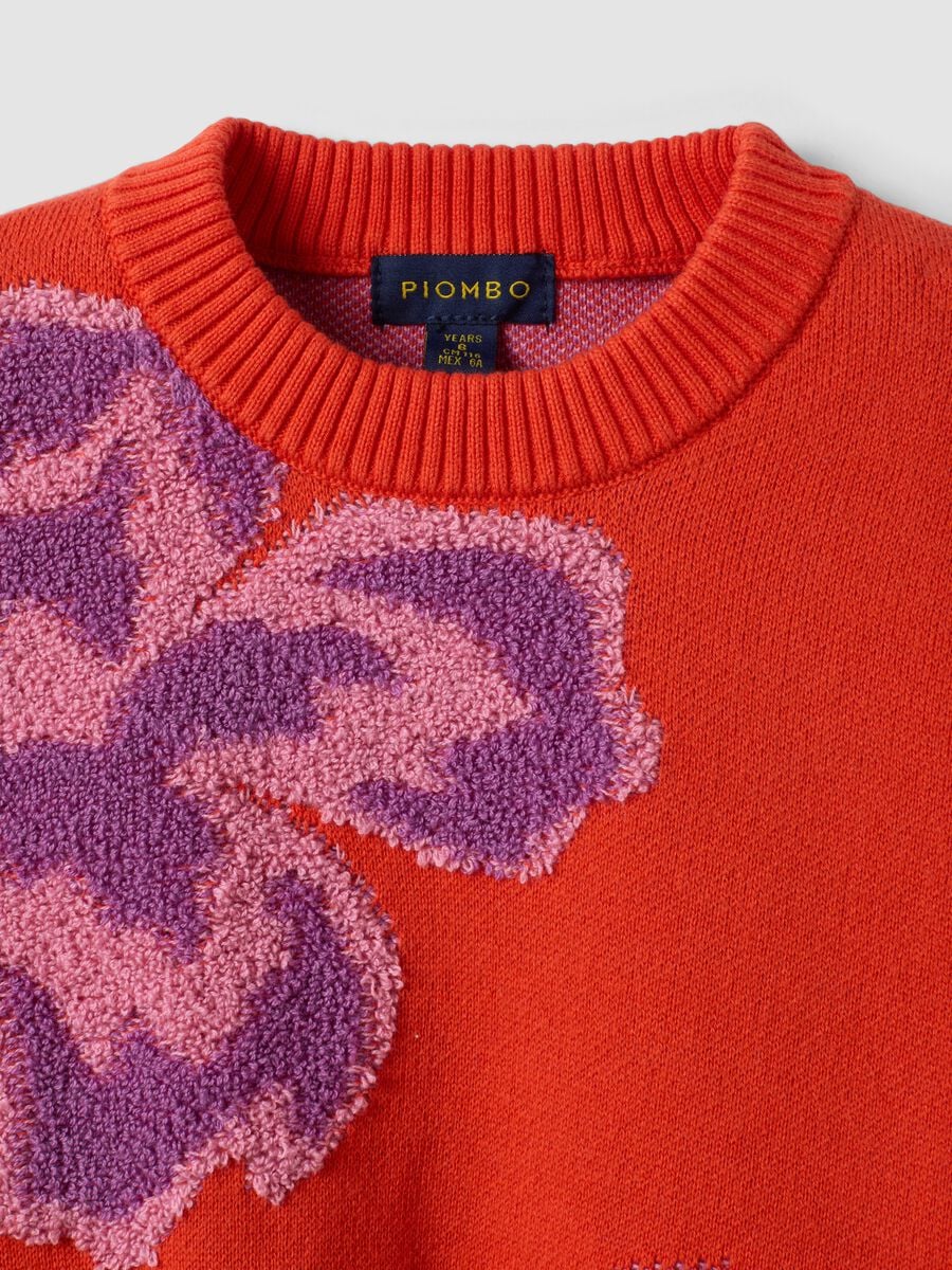 Red pure cotton crew-neck jumper with floral pattern for girls_2