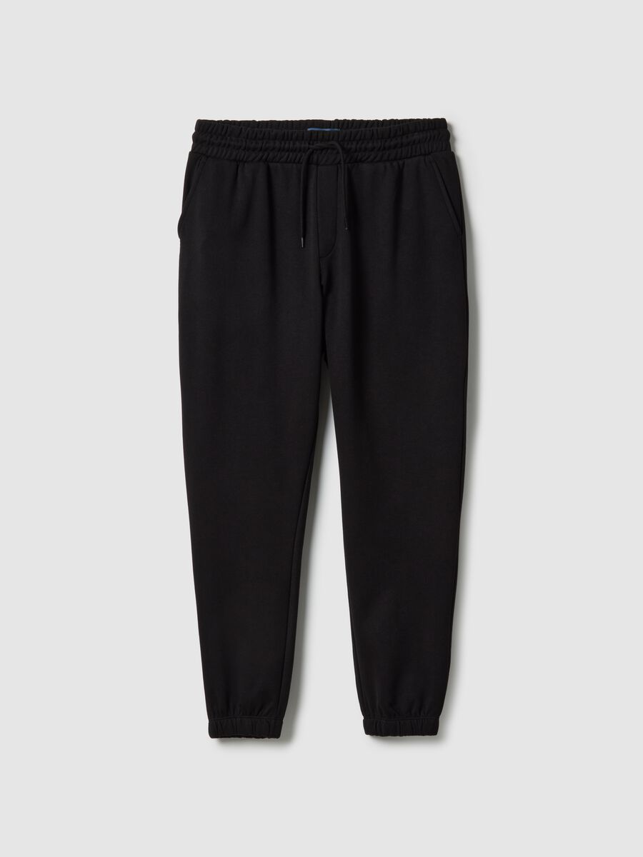 Black cotton blend regular fit jogger trousers_4