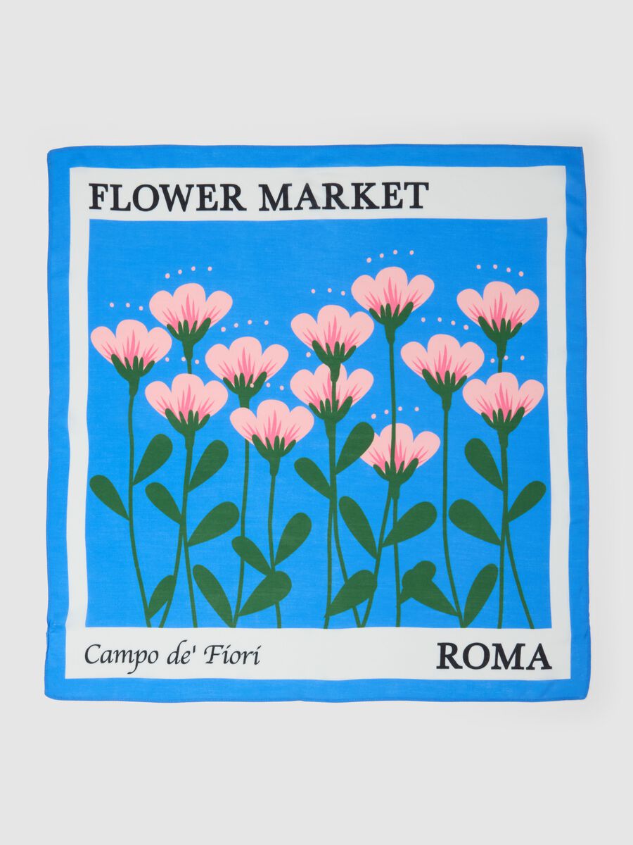 Lightweight multicolour scarf in pure viscose with floral pattern_1