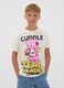 T-shirt bege infantil em algod&atilde;o puro regular fit com estampas_1