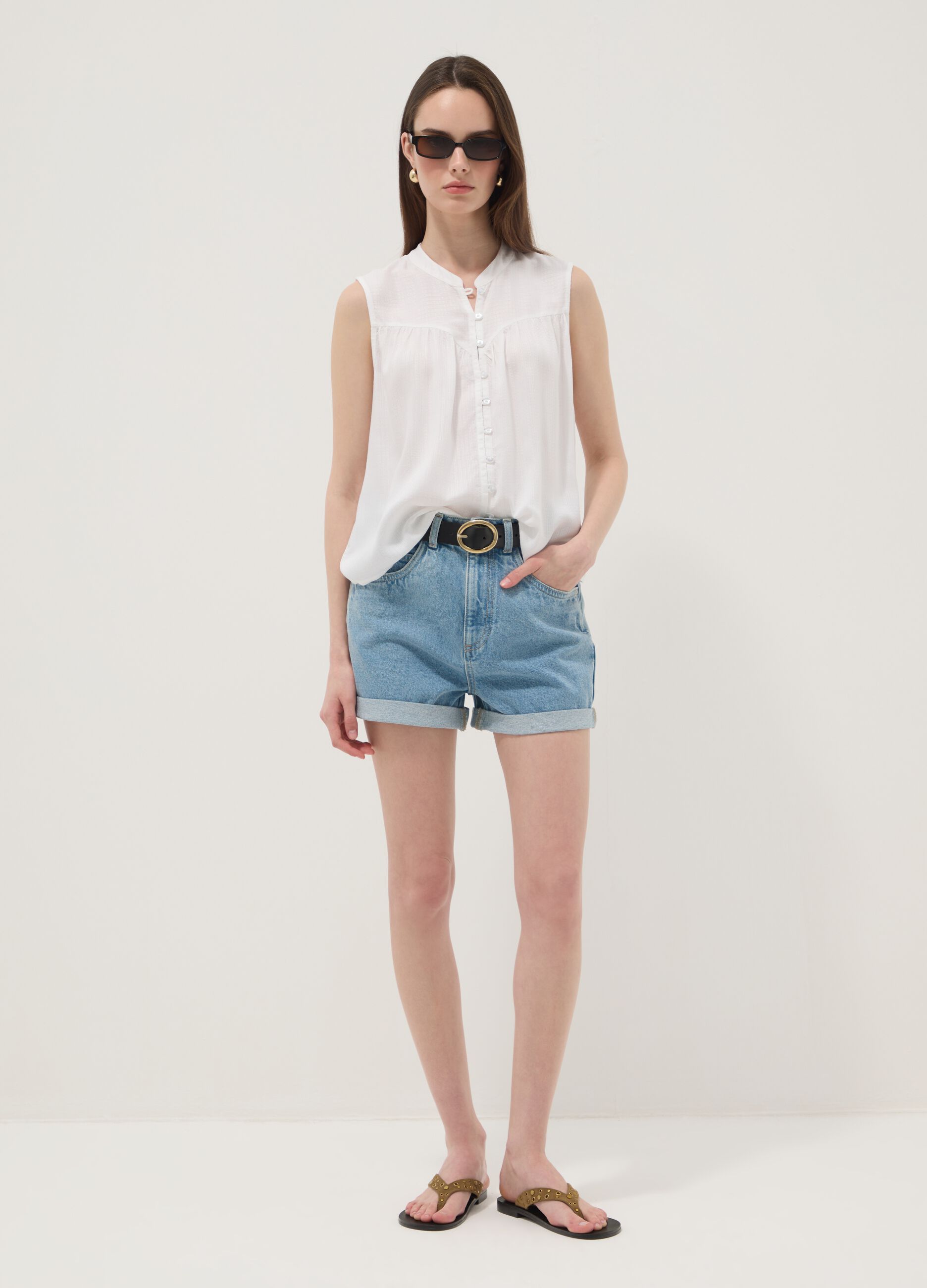 Light blue pure cotton denim shorts